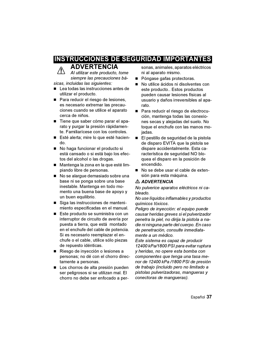 Karcher K 3.48 M manual Instrucciones De Seguridad Importantes, Advertencia 