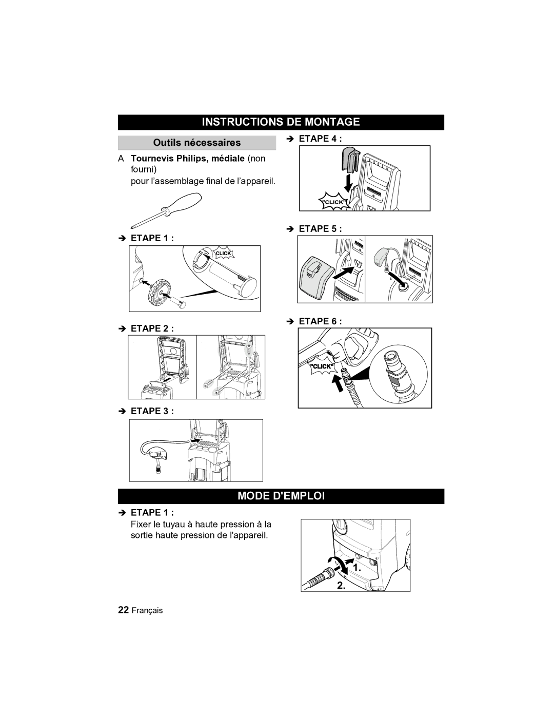 Karcher K 3.49 M manual Instructions DE Montage, Mode Demploi, Outils nécessaires 