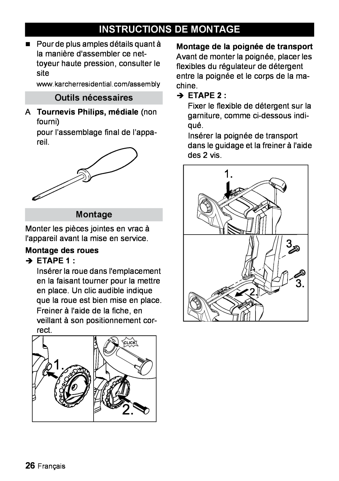 Karcher K 3.540 Instructions De Montage, Outils nécessaires, ATournevis Philips, médiale non fourni, Etape 