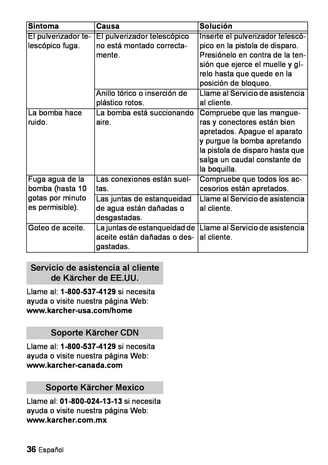 Karcher K 3.67 M manual Servicio de asistencia al cliente, de Kärcher de EE.UU, Soporte Kärcher CDN, Soporte Kärcher Mexico 