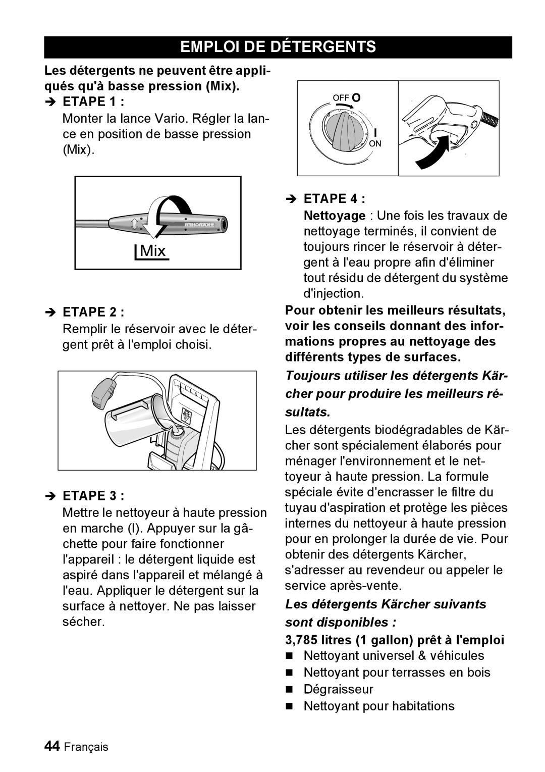 Karcher K 3.68 M manual Emploi DE Détergents, Litres 1 gallon prêt à lemploi 