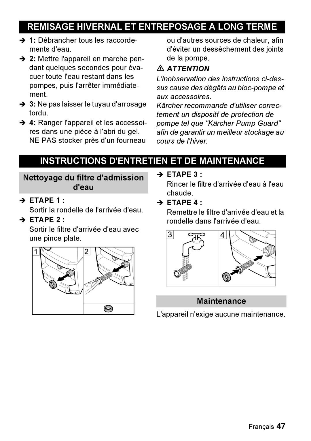 Karcher K 3.68 M manual Remisage Hivernal Et Entreposage A Long Terme, Instructions Dentretien Et De Maintenance, Îetape 