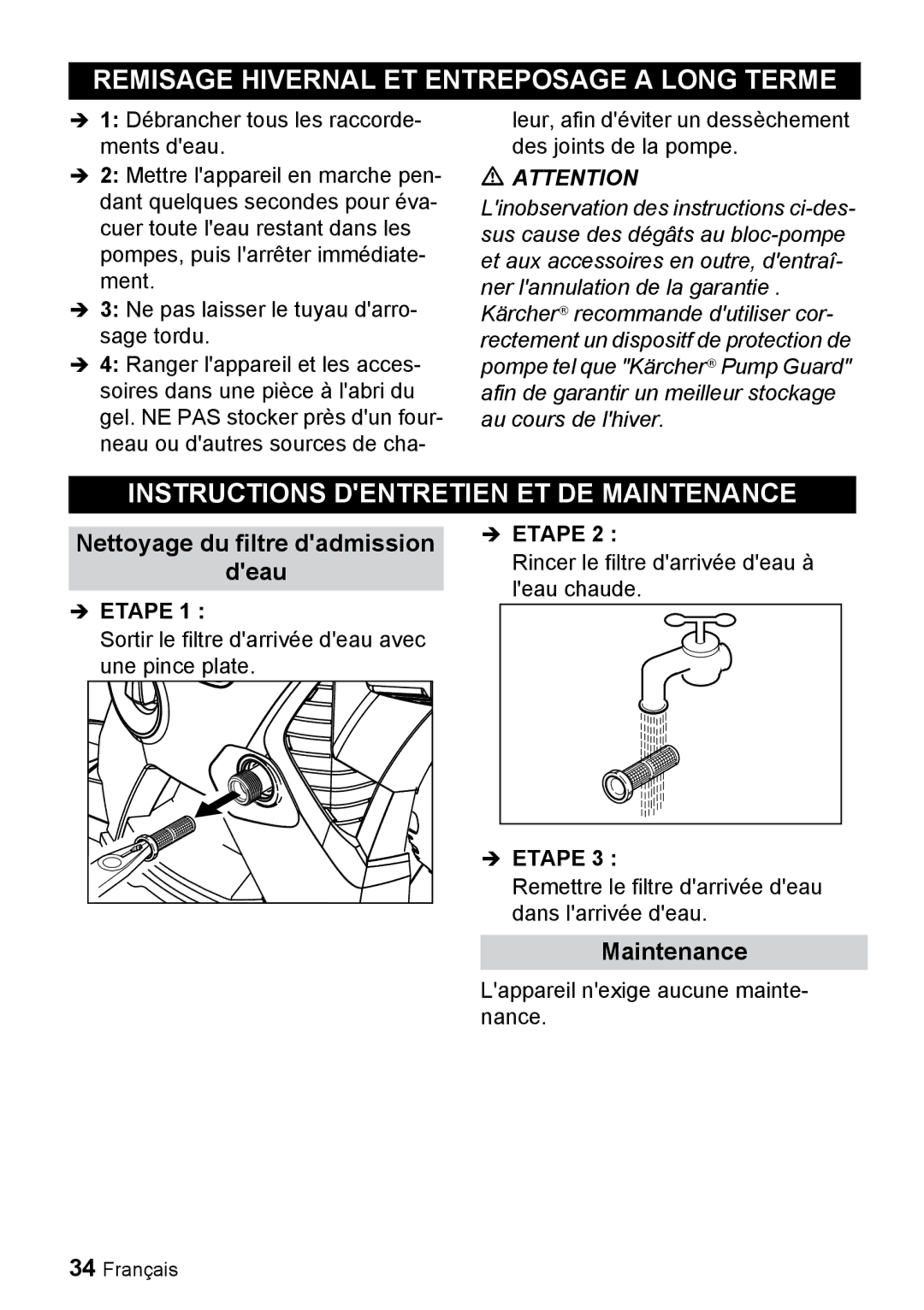 Karcher K 3.740 Remisage Hivernal ET Entreposage a Long Terme, Instructions Dentretien ET DE Maintenance 