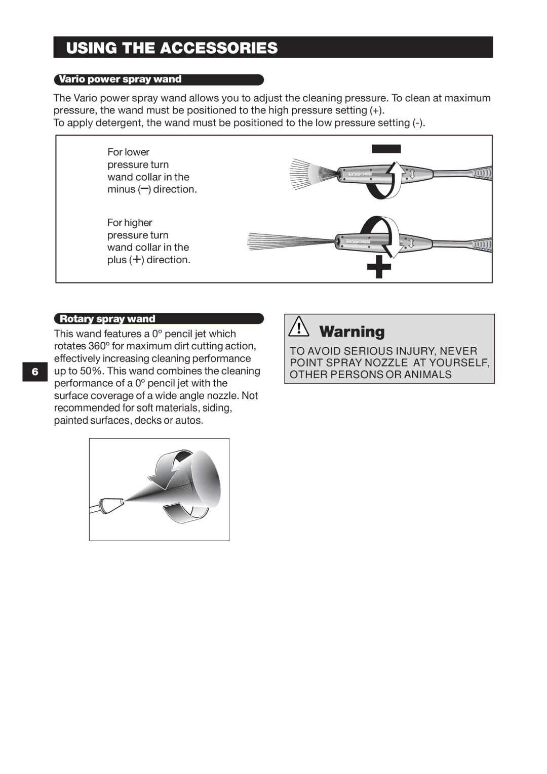 Karcher K 3.79 M specifications Using the Accessories, Vario power spray wand 