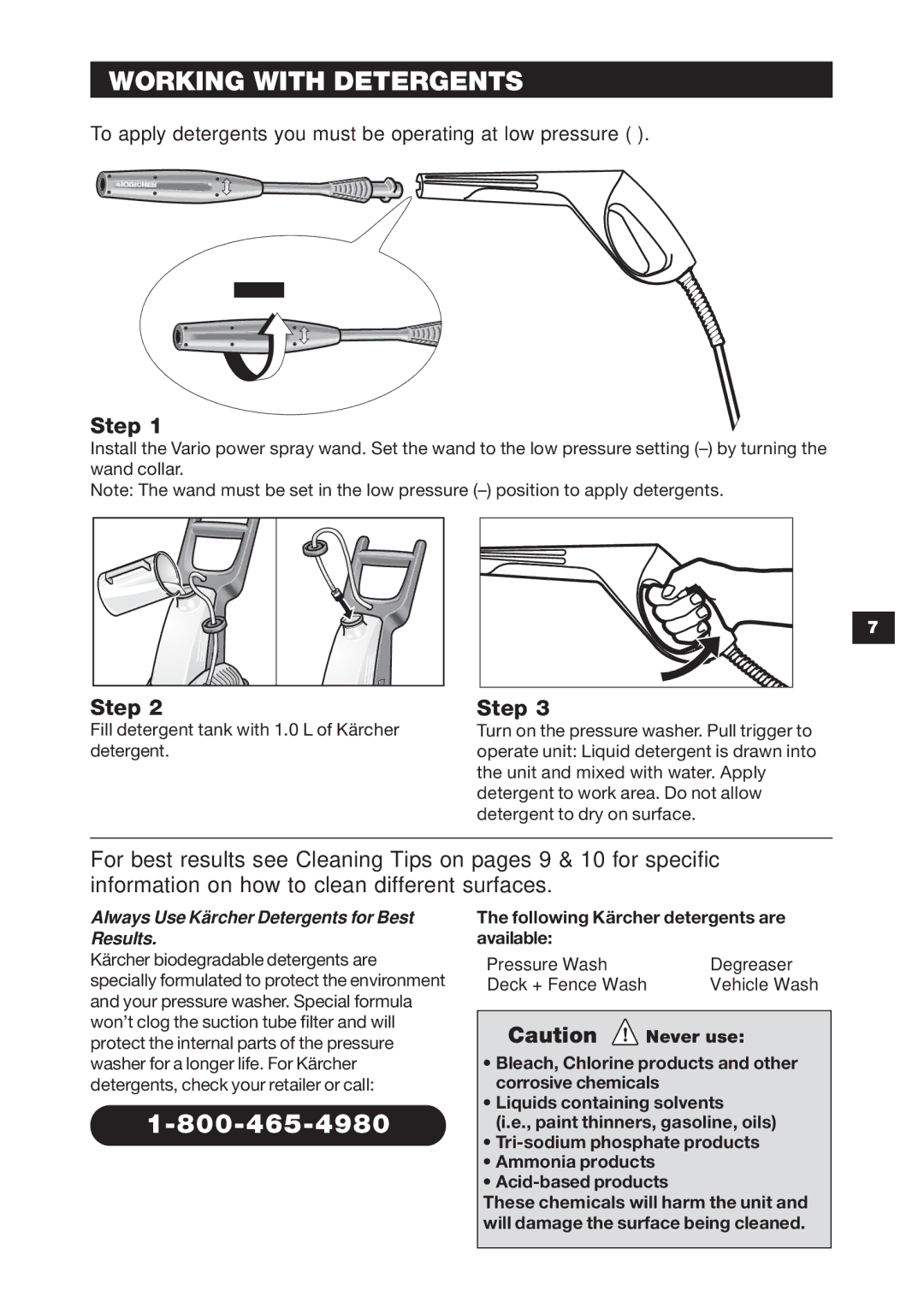 Karcher K 3.79 M specifications Working with Detergents, Always Use Kärcher Detergents for Best Results 