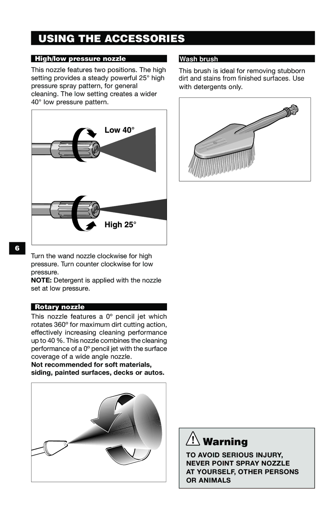 Karcher K 390 M specifications Using the Accessories, High/low pressure nozzle 