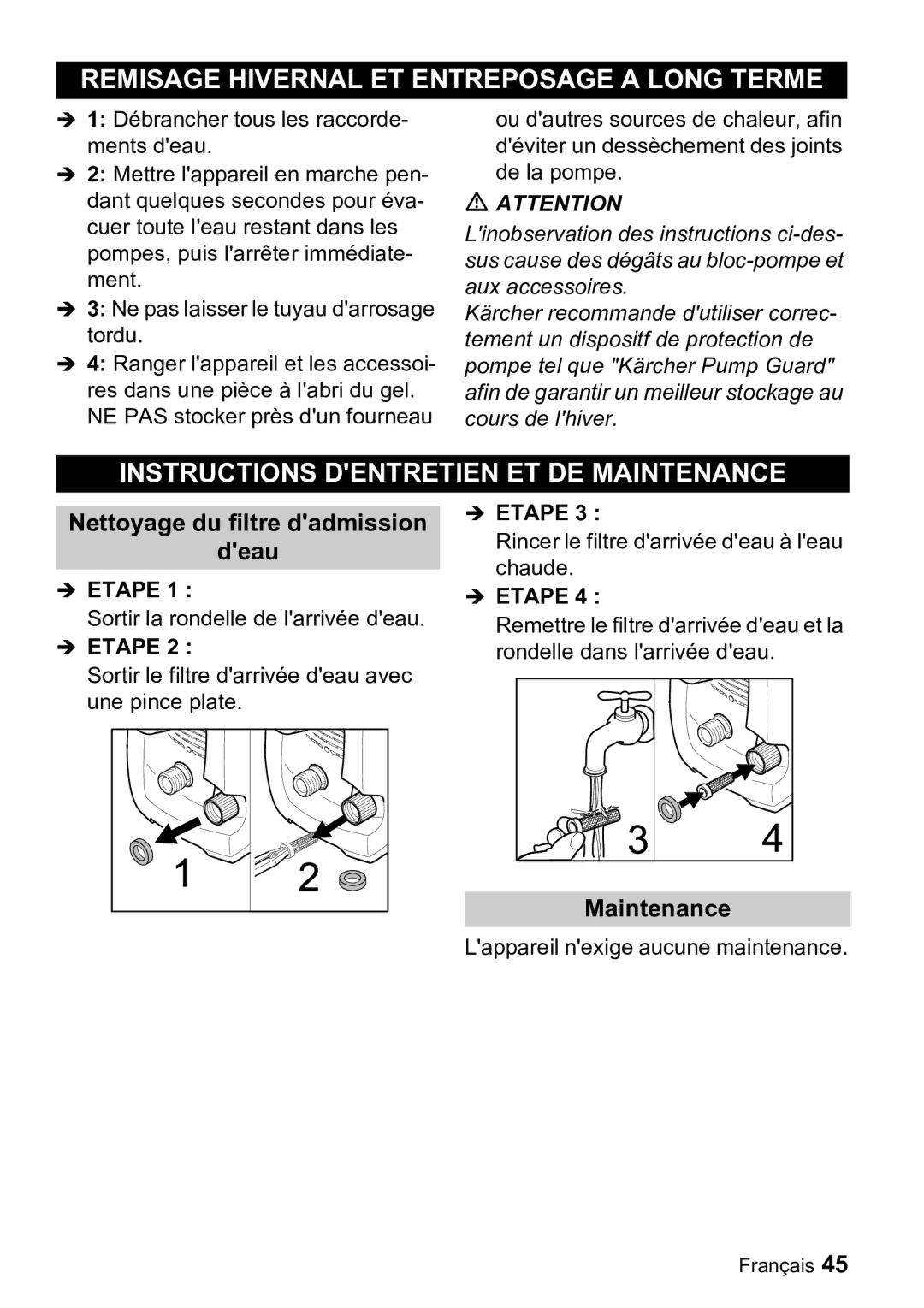 Karcher K 3.91 M manual Remisage Hivernal ET Entreposage a Long Terme, Instructions Dentretien ET DE Maintenance 