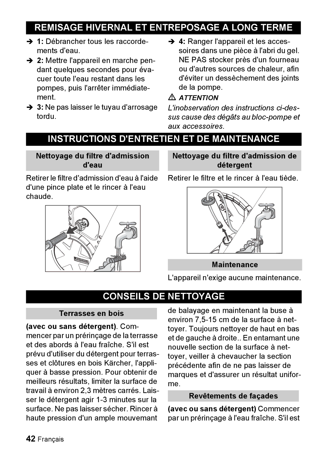 Karcher K 3.92 M manual Remisage Hivernal ET Entreposage a Long Terme, Instructions Dentretien ET DE Maintenance 