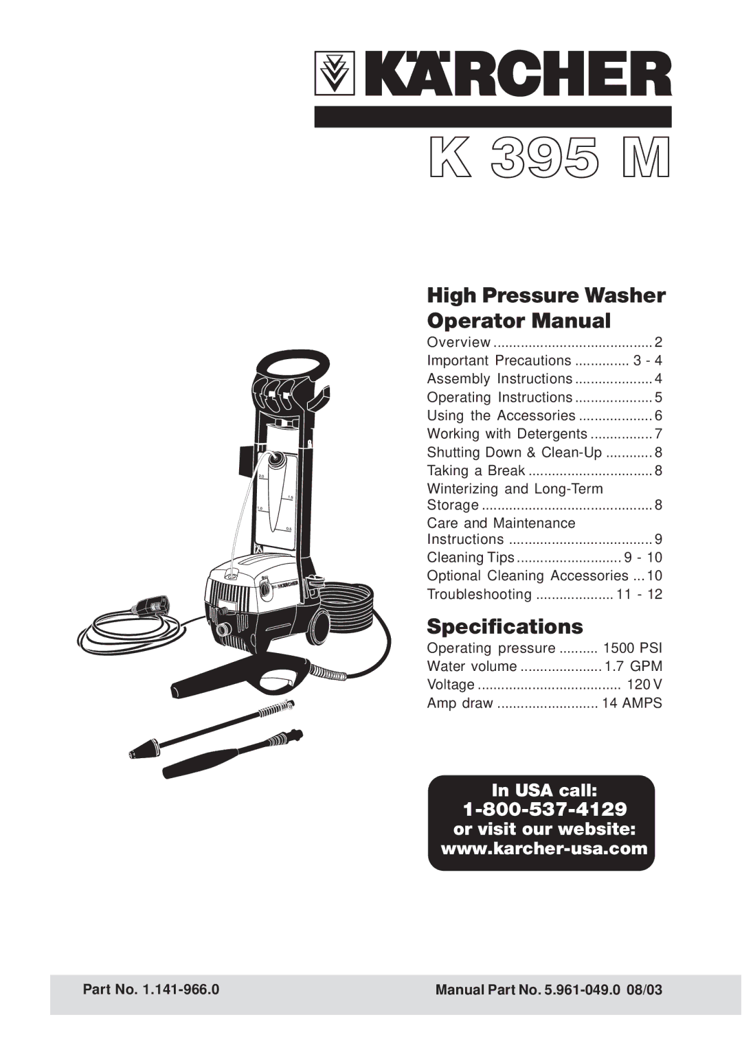 Karcher K 395 M specifications 