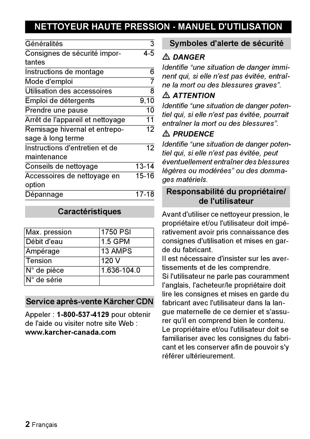 Karcher K 3.96 M manual Nettoyeur Haute Pression Manuel Dutilisation, Caractéristiques 