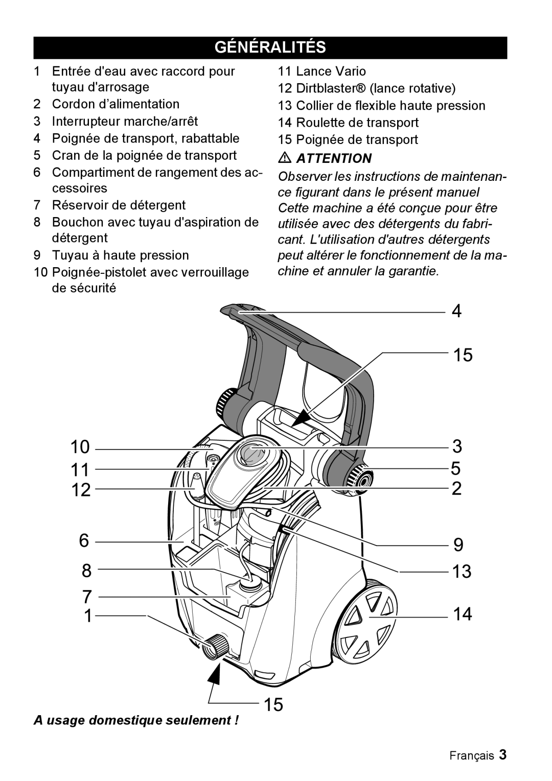 Karcher K 3.96 M manual Généralités 