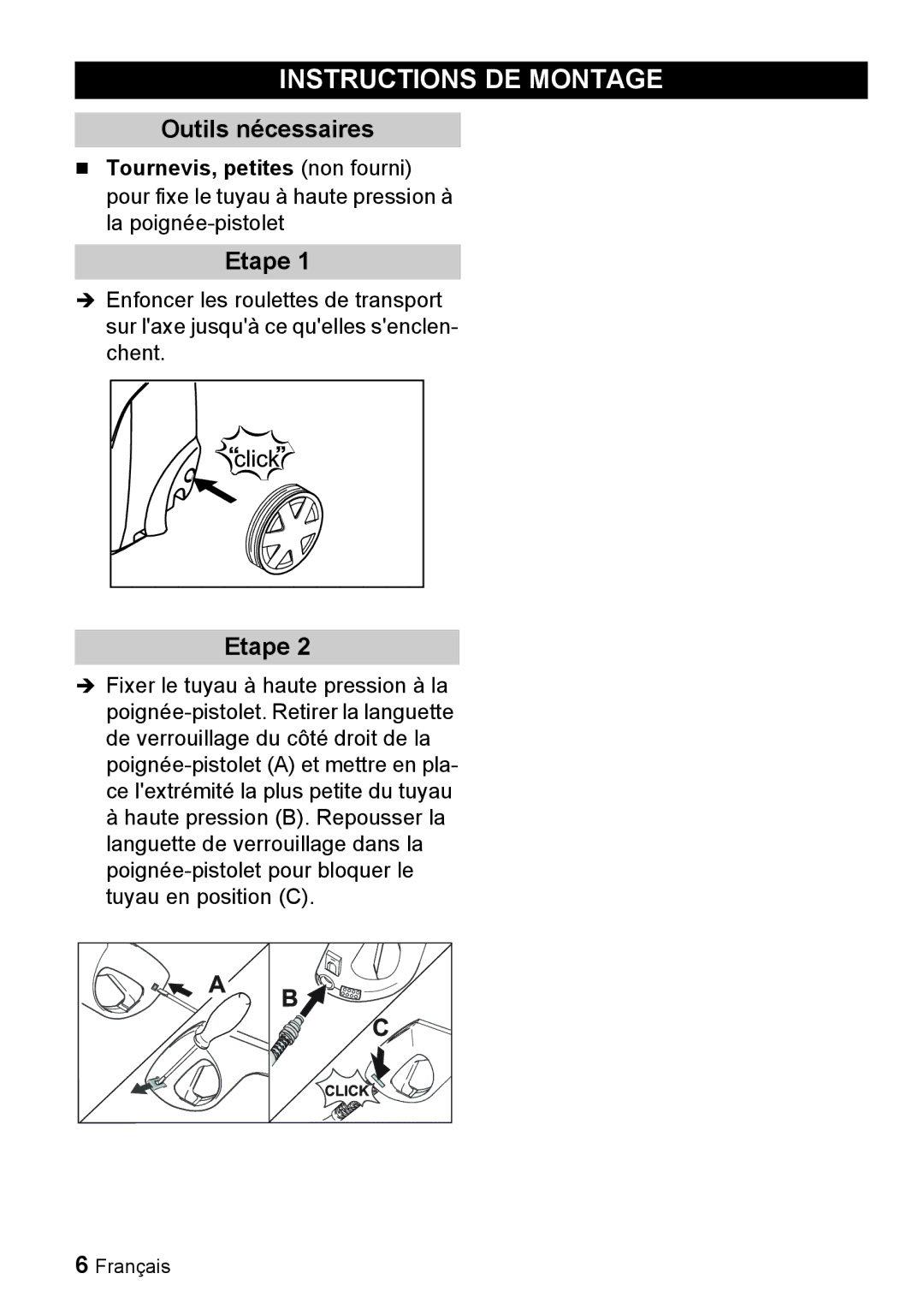 Karcher K 3.96 M manual Instructions DE Montage, Outils nécessaires, Etape 