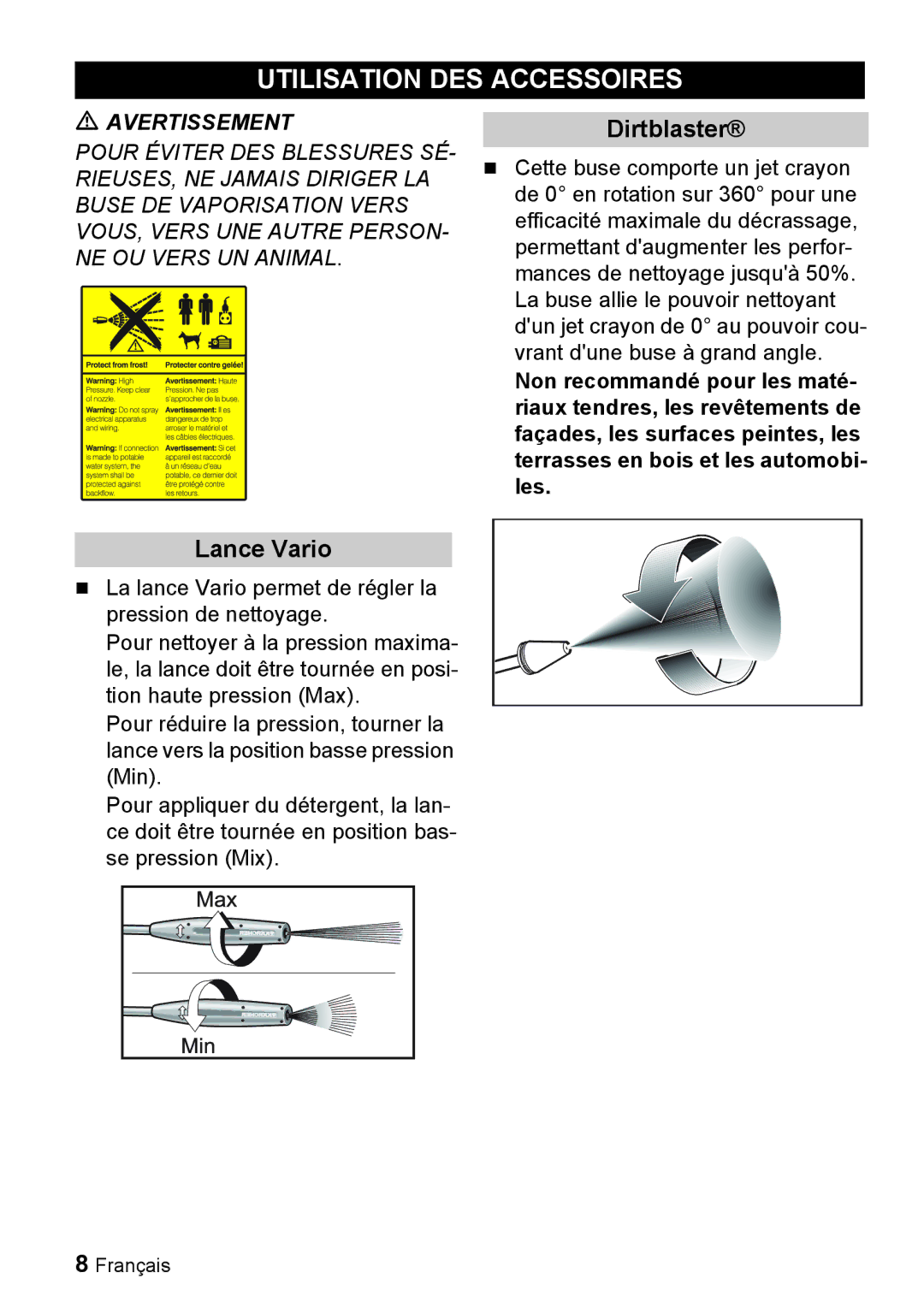 Karcher K 3.96 M manual Utilisation DES Accessoires, Lance Vario 