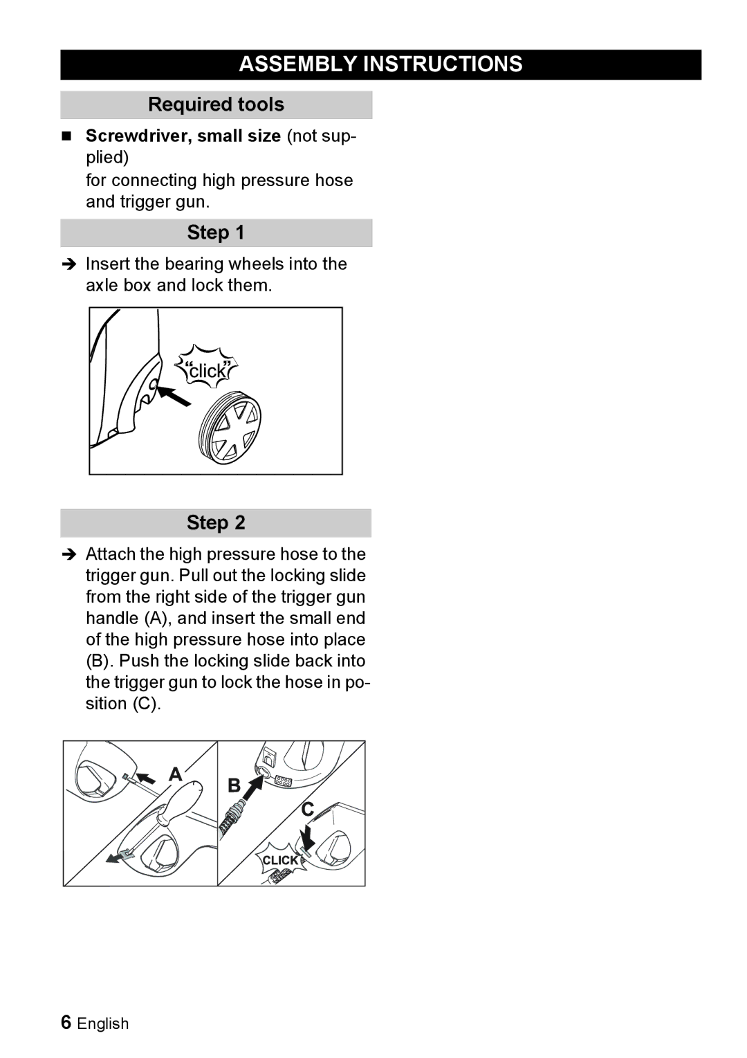 Karcher K 3.96 M manual Assembly Instructions, Required tools, Step 