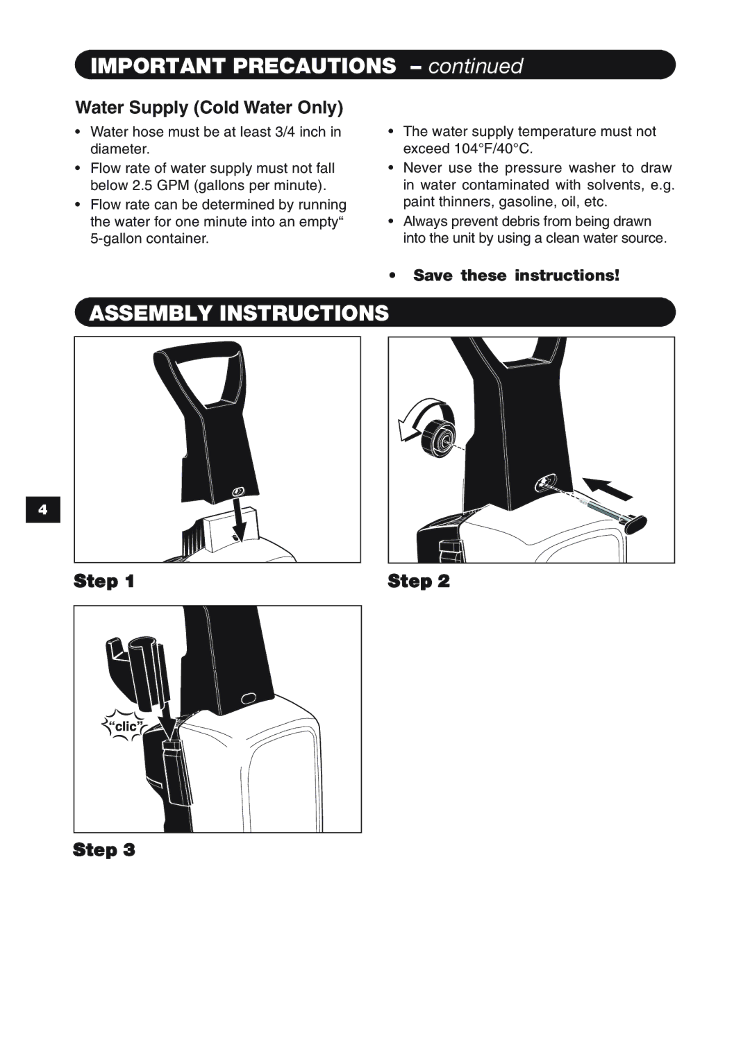 Karcher K 3.97 M specifications Important Precautions, Assembly Instructions 