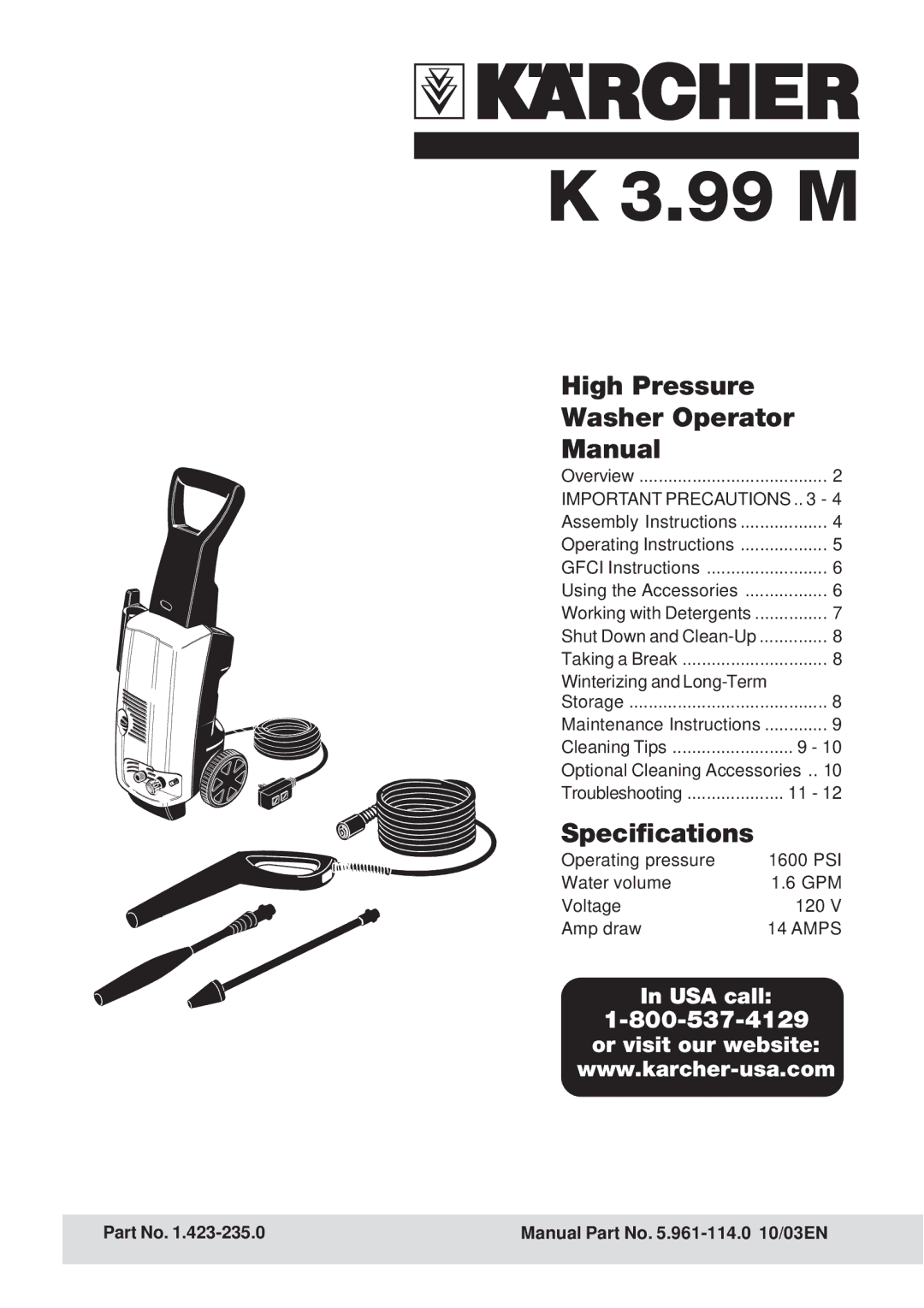 Karcher K 3.99 M specifications 