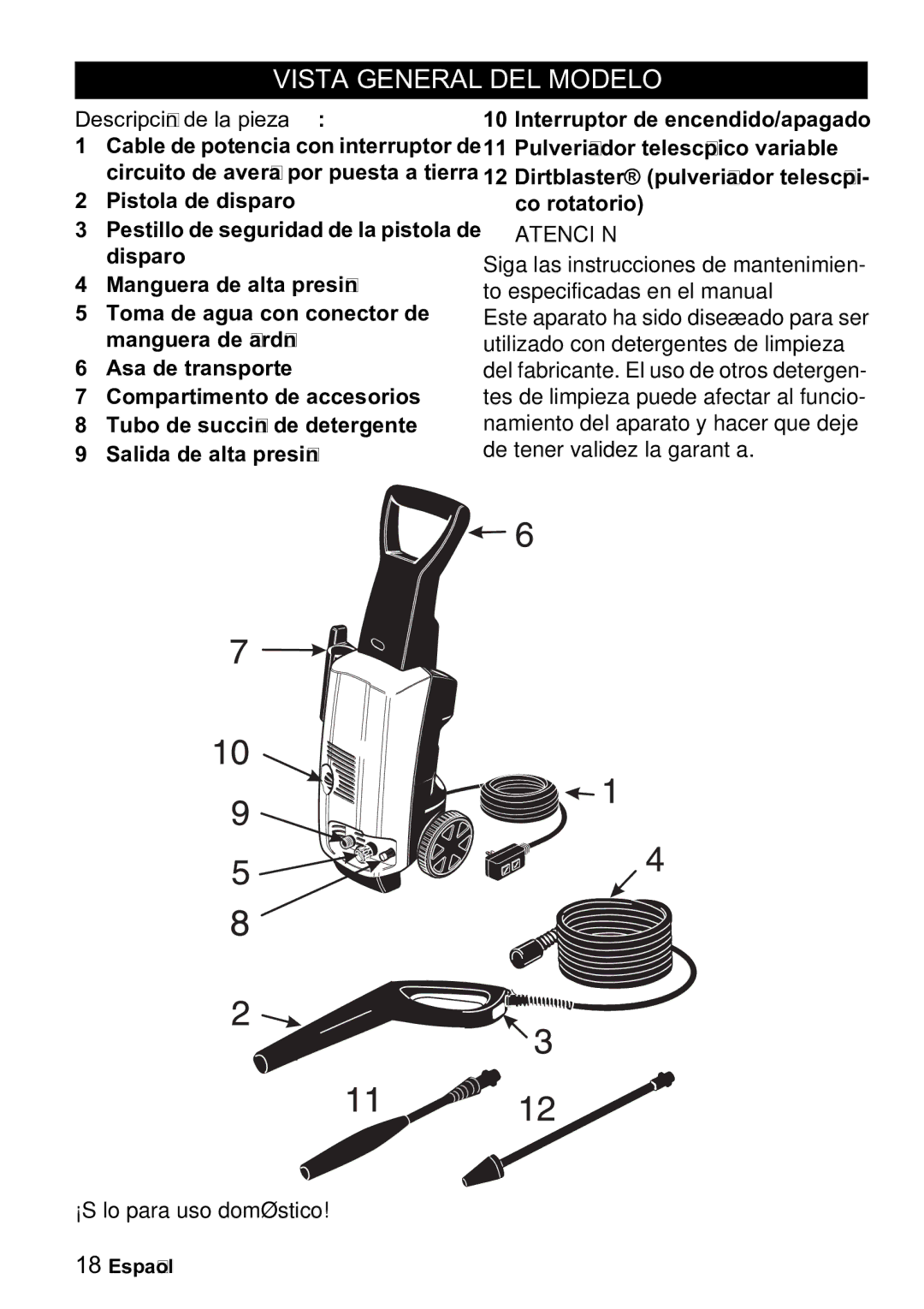 Karcher K 3.99M manual Vista General DEL Modelo, Descripción de la pieza 