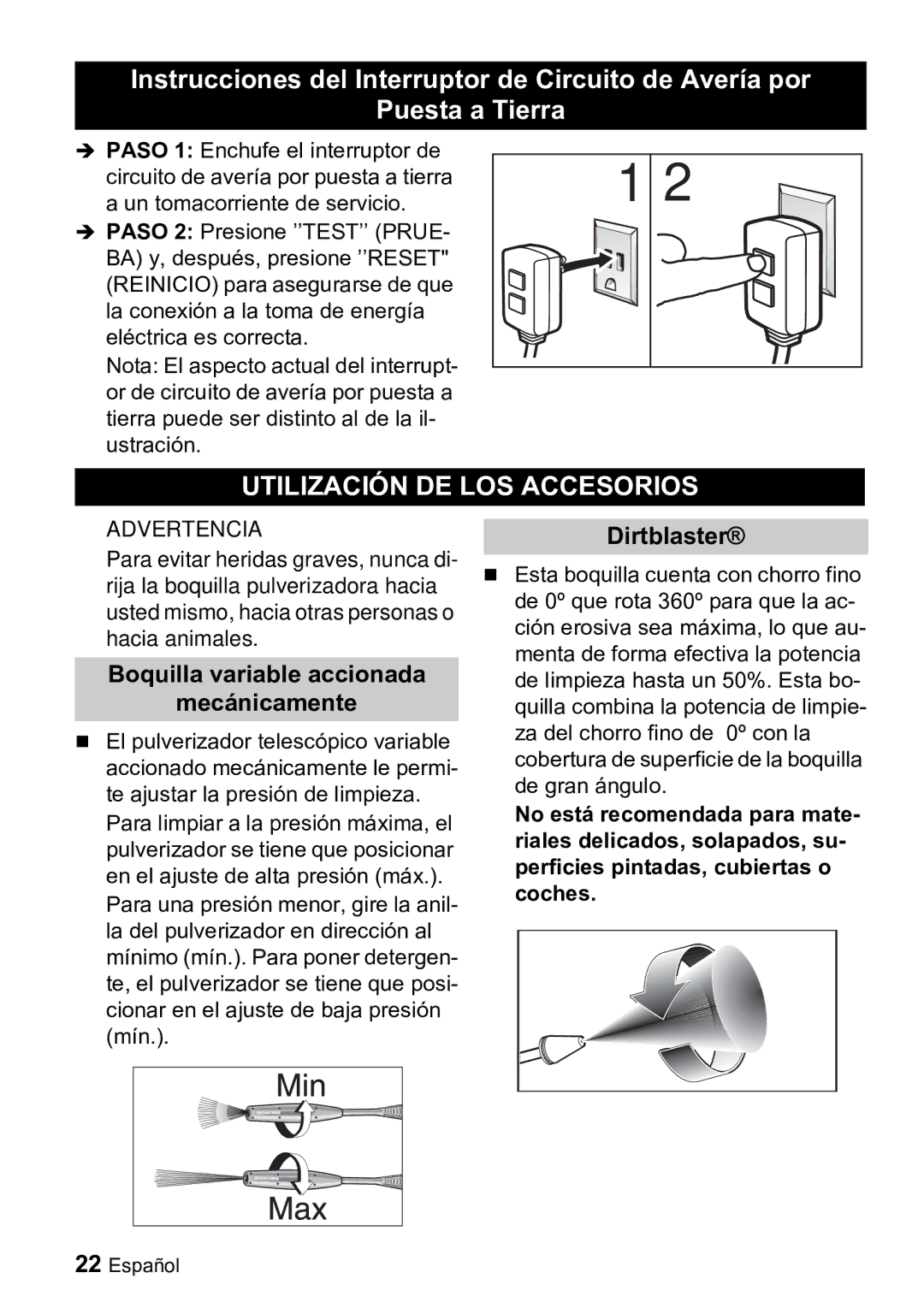 Karcher K 3.99M manual Utilización DE LOS Accesorios, Boquilla variable accionada Mecánicamente 