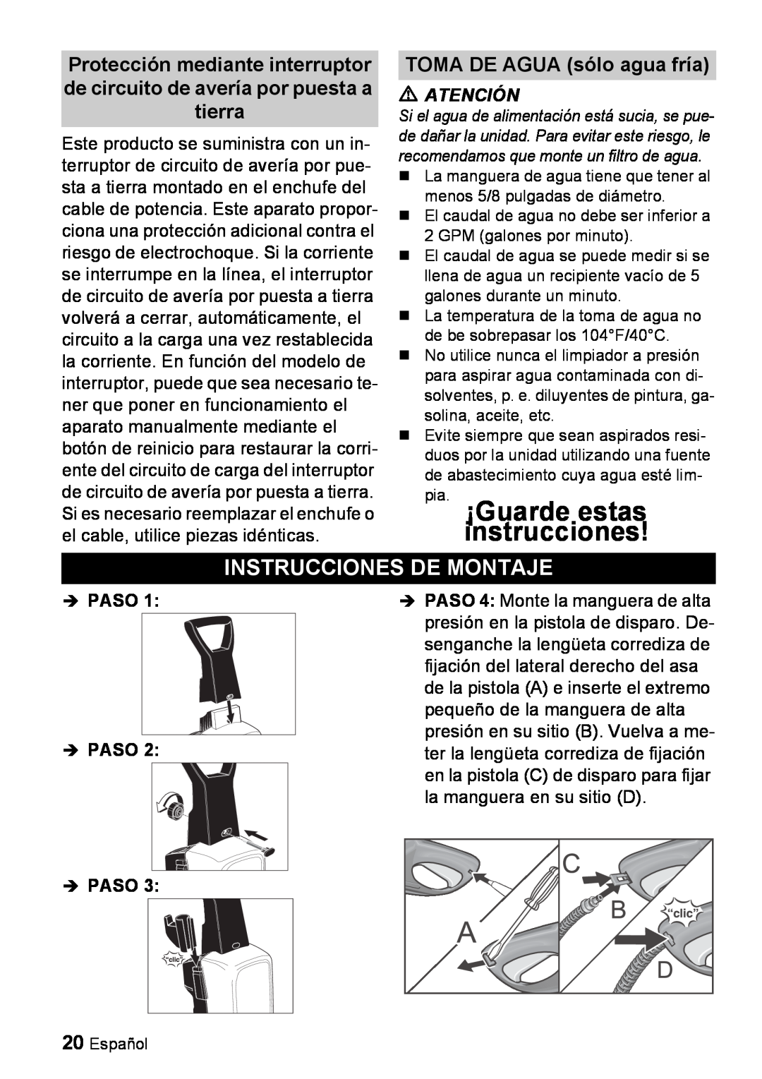 Karcher K 3.99M manual Instrucciones De Montaje, TOMA DE AGUA sólo agua fría, Paso Paso 