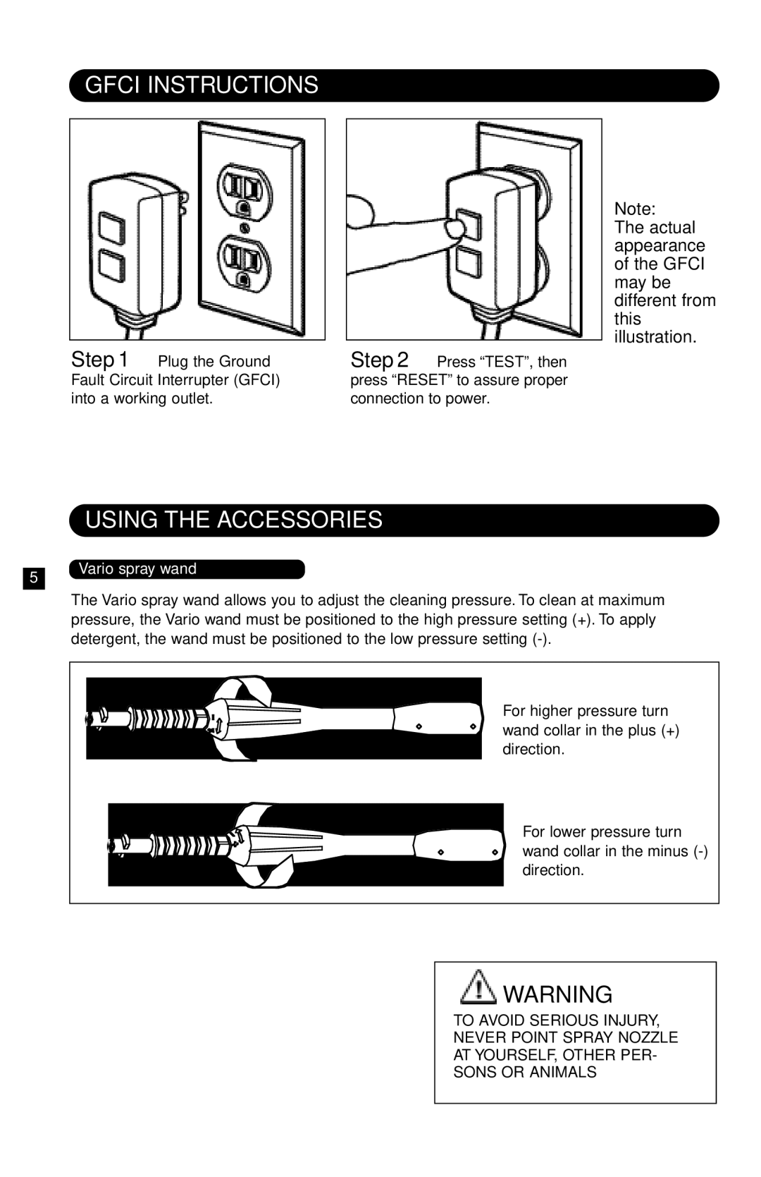 Karcher K 502 specifications Gfci Instructions, Using the Accessories 