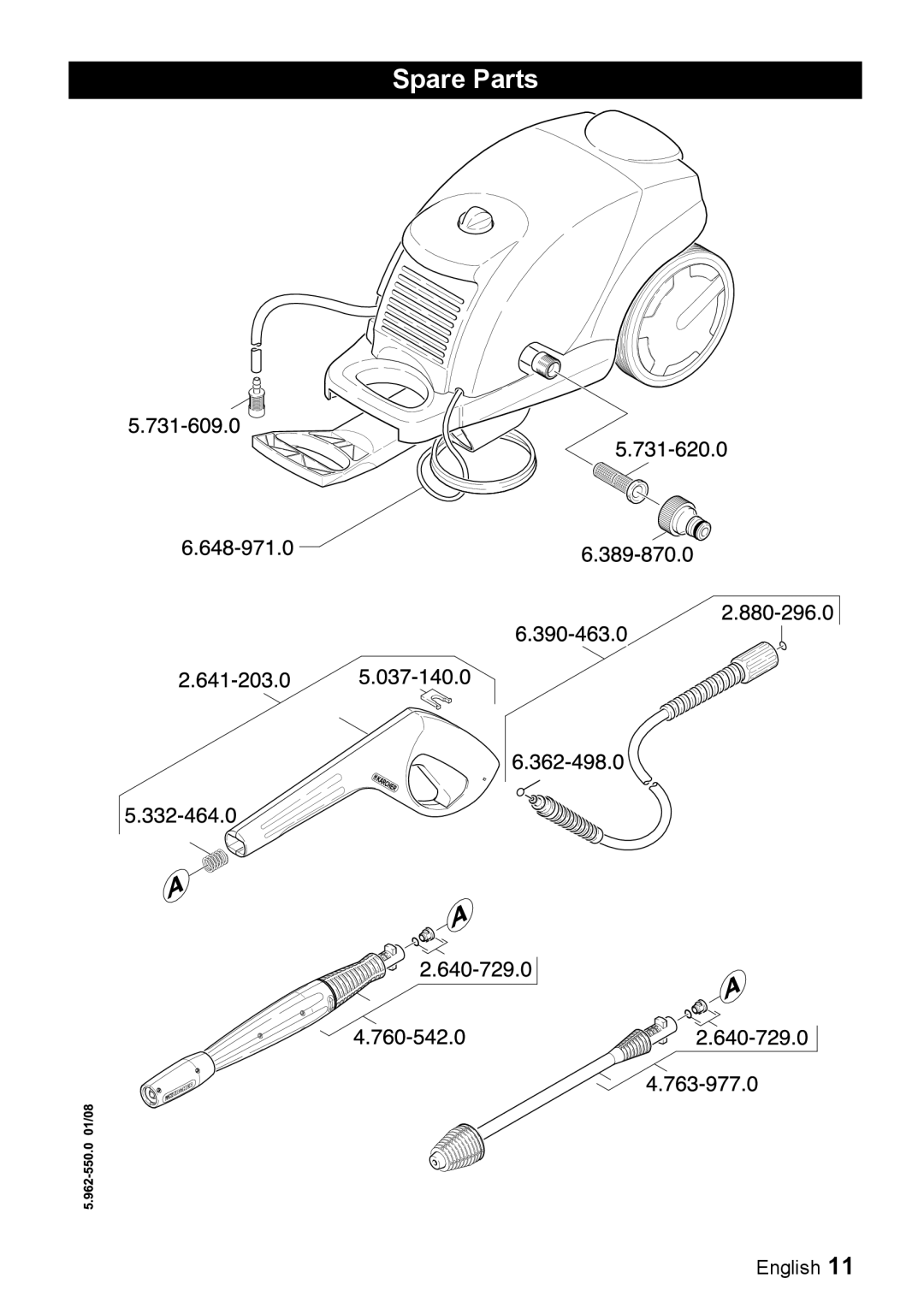 Karcher K 5.20 M manual Spare Parts, English 
