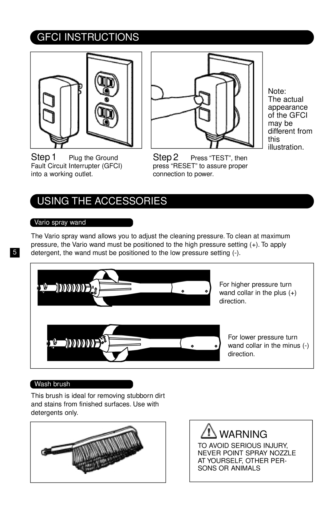 Karcher K 520 specifications Gfci Instructions, Using the Accessories 