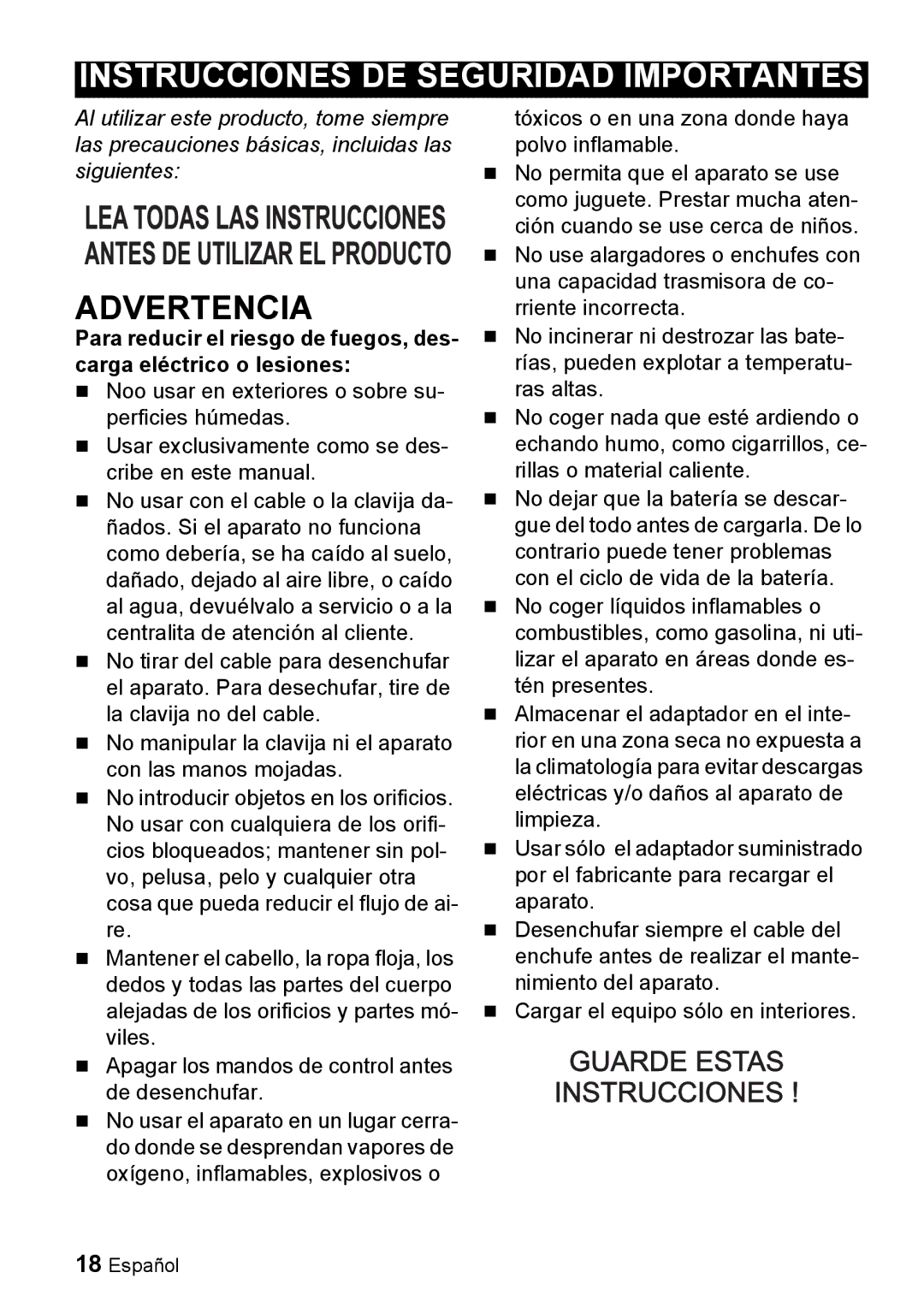 Karcher K 55 manual Instrucciones DE Seguridad Importantes 