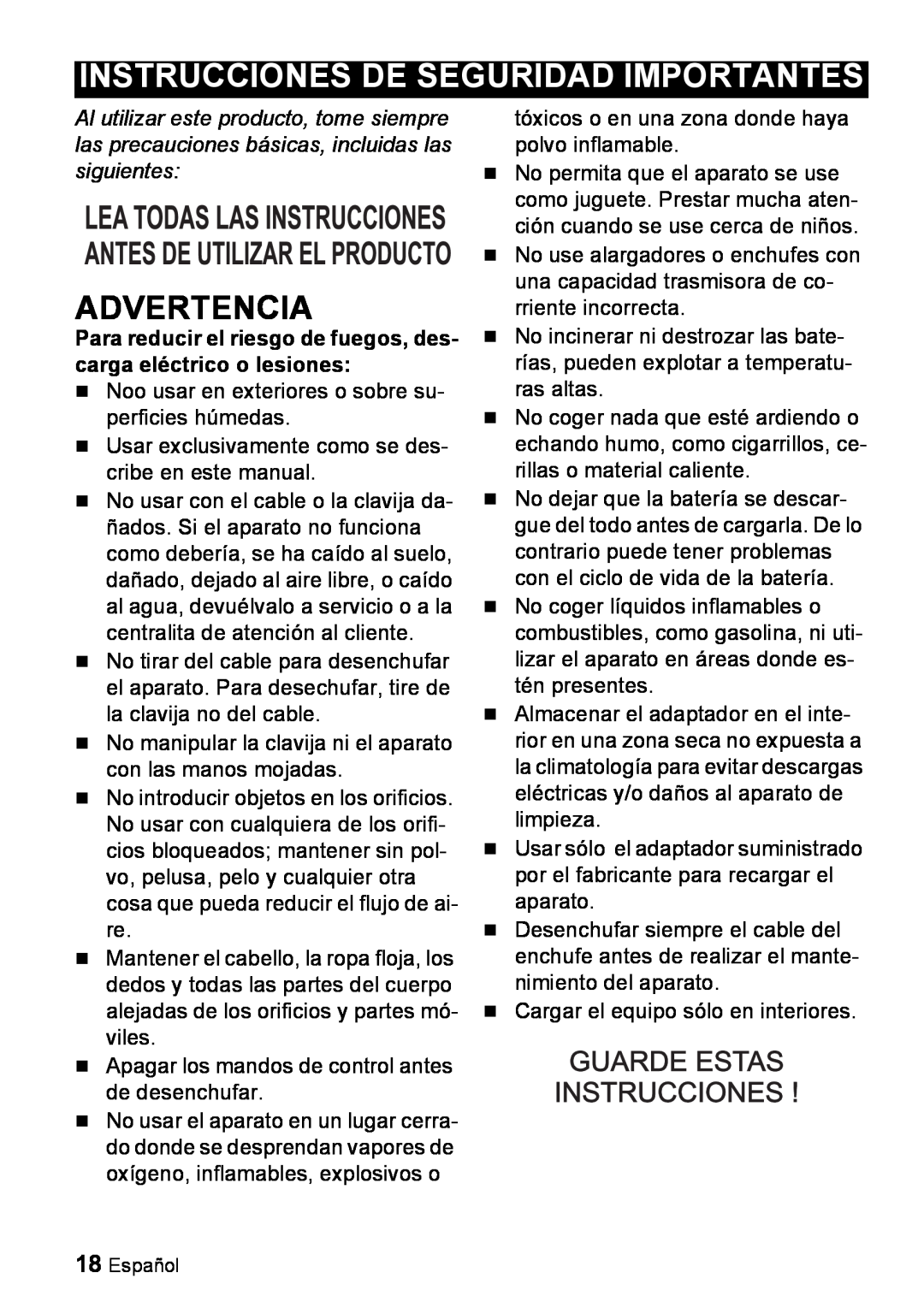 Karcher K 55 manual Instrucciones De Seguridad Importantes, Advertencia 