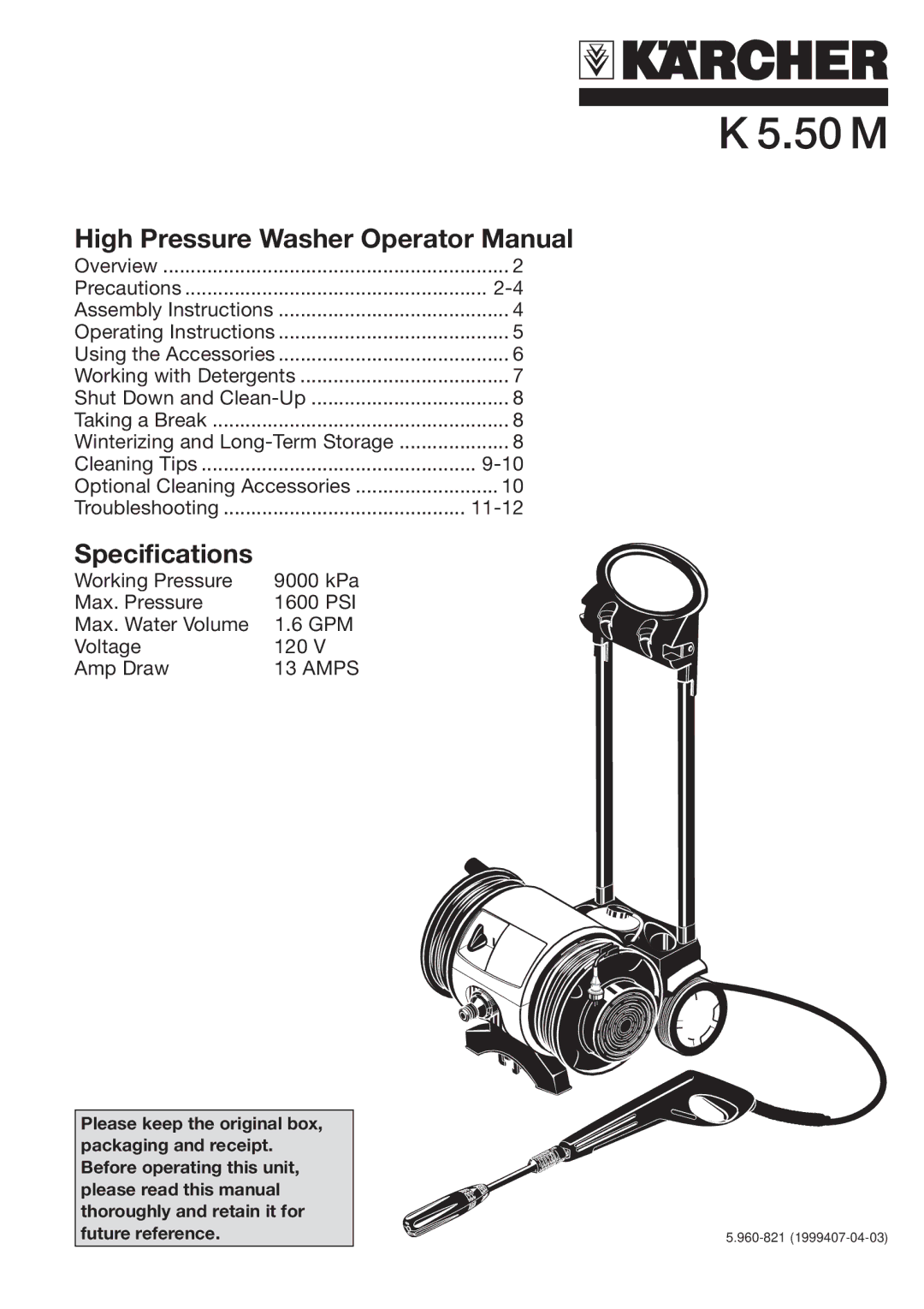 Karcher K 5.50 M specifications 