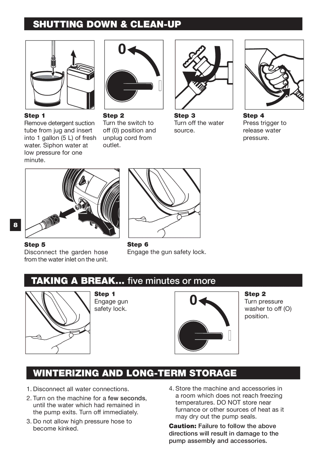 Karcher K 5.50 M specifications Shutting Down & CLEAN-UP, Winterizing and LONG-TERM Storage, Engage gun safety lock Step 