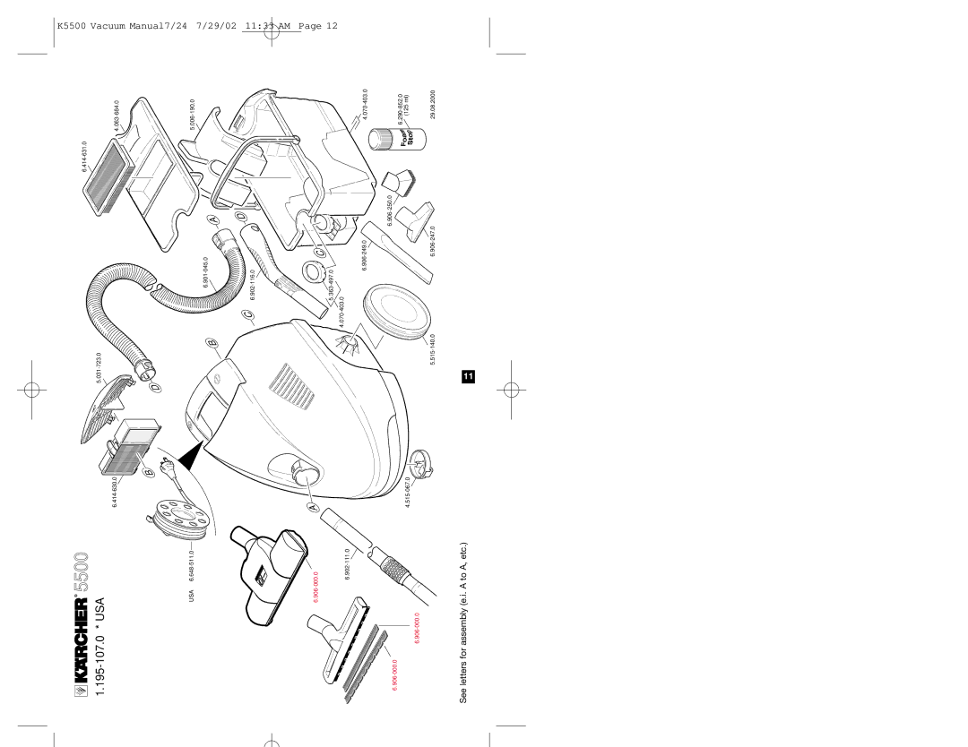 Karcher K 5500 warranty See letters for assembly e.i. a to A, etc 