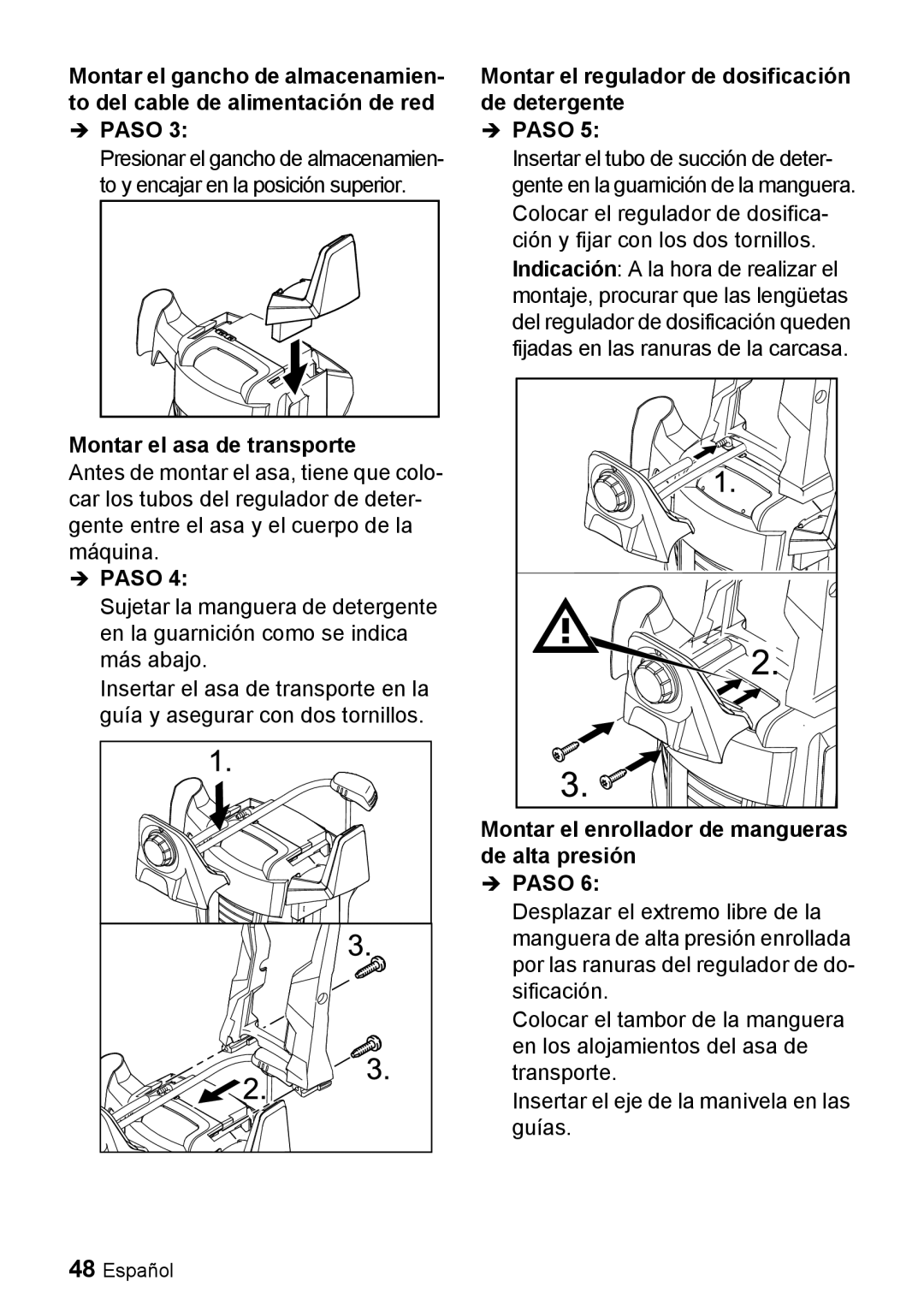 Karcher K 5.540 manuel dutilisation Montar el asa de transporte, Montar el regulador de dosificación de detergente  Paso 