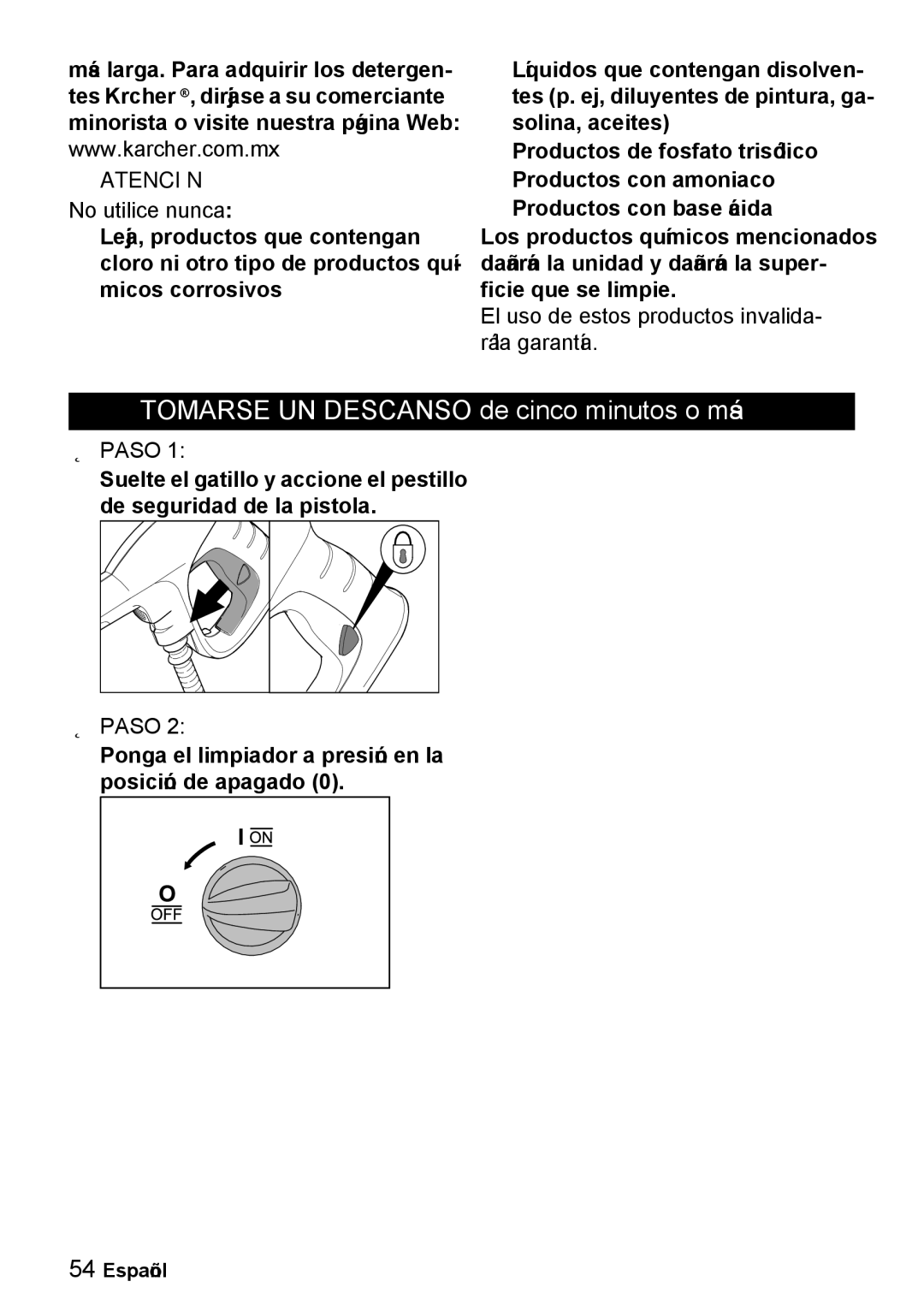 Karcher K 5.540 manuel dutilisation No utilice nunca, El uso de estos productos invalida- rá la garantía 