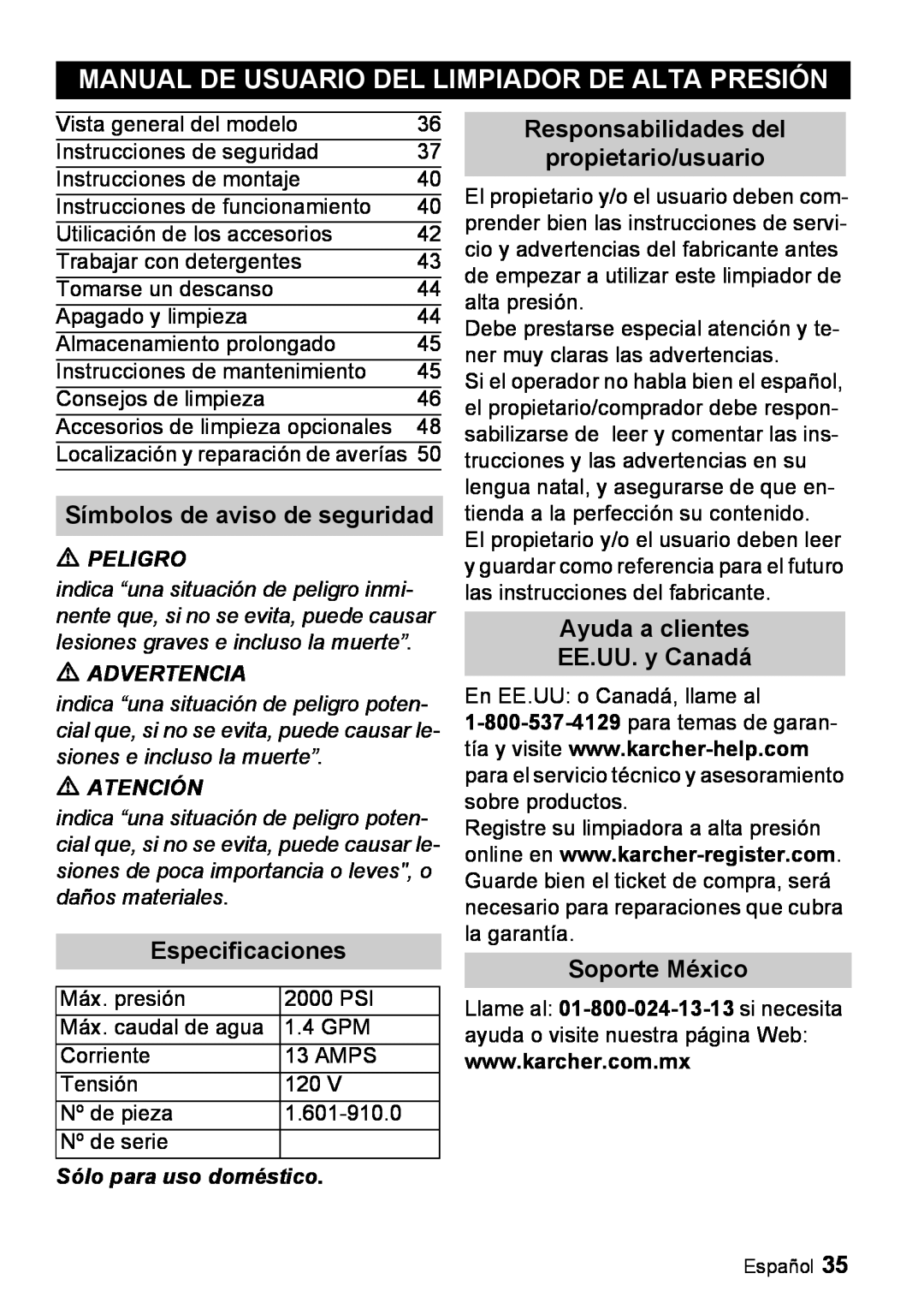 Karcher K 5.68 M Manual De Usuario Del Limpiador De Alta Presión, Responsabilidades del, propietario/usuario, Peligro 