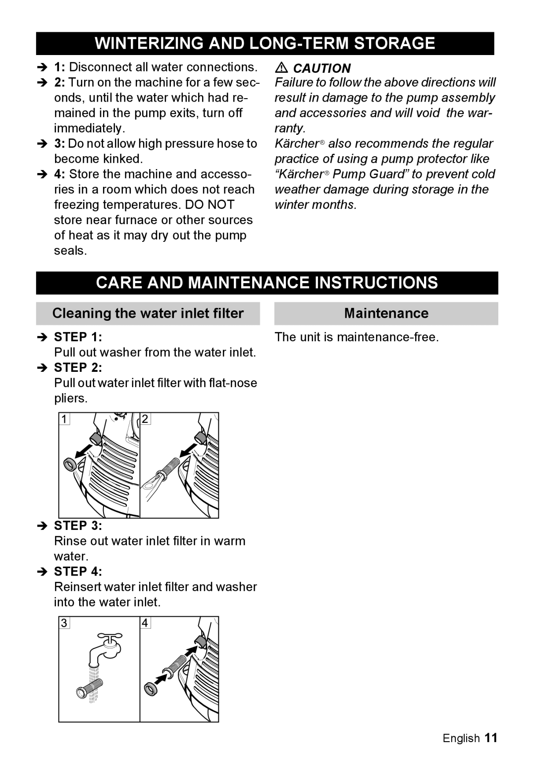 Karcher K 5.85 M manual Winterizing and LONG-TERM Storage, Care and Maintenance Instructions, Step 