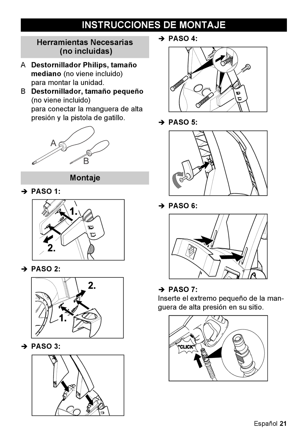 Karcher K 5.85 M manual Instrucciones DE Montaje, No incluidas, Herramientas Necesarias 