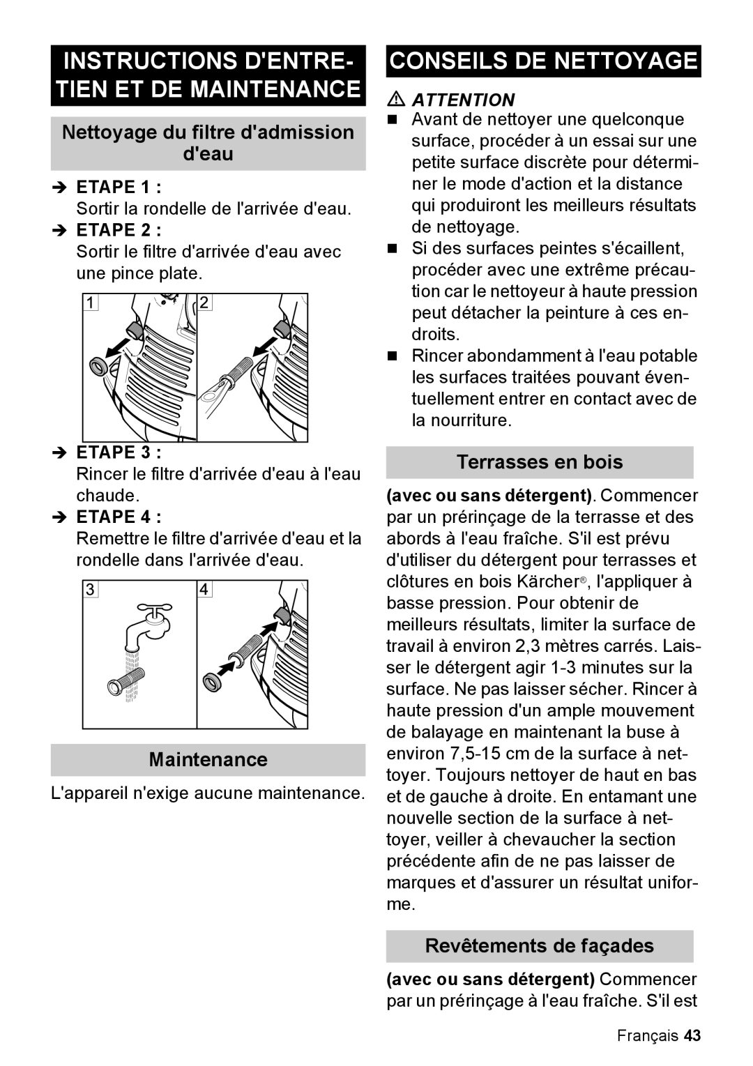 Karcher K 5.85 M Instructions Dentre- Tien Et De Maintenance, Conseils De Nettoyage, Nettoyage du filtre dadmission deau 