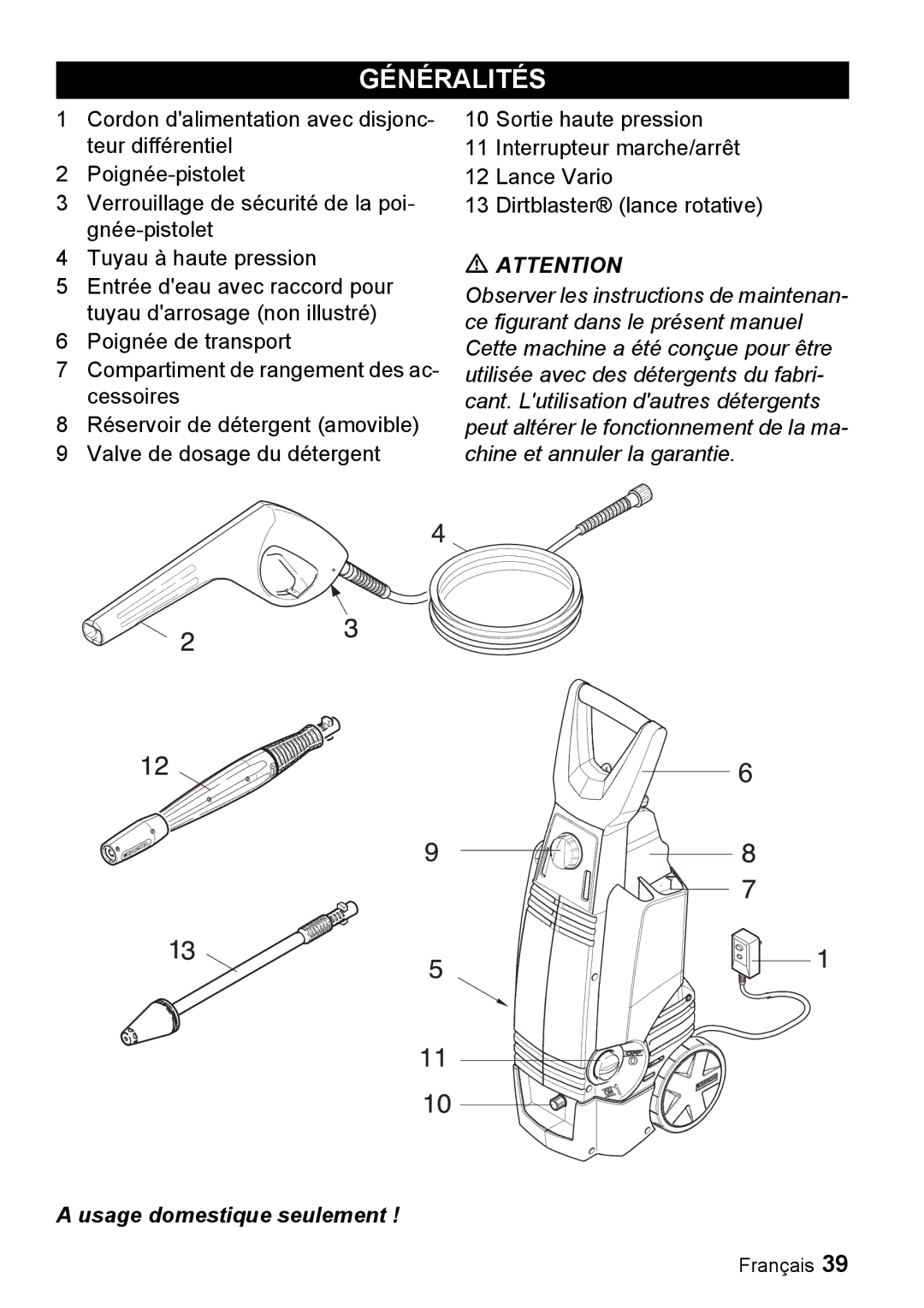 Karcher K 5.93 M manual Généralités 