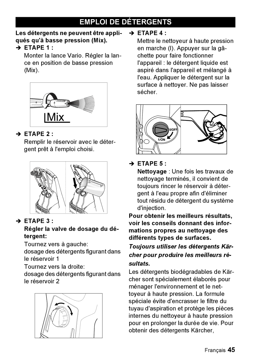 Karcher K 5.93 M manual Emploi DE Détergents, Régler la valve de dosage du dé- tergent 