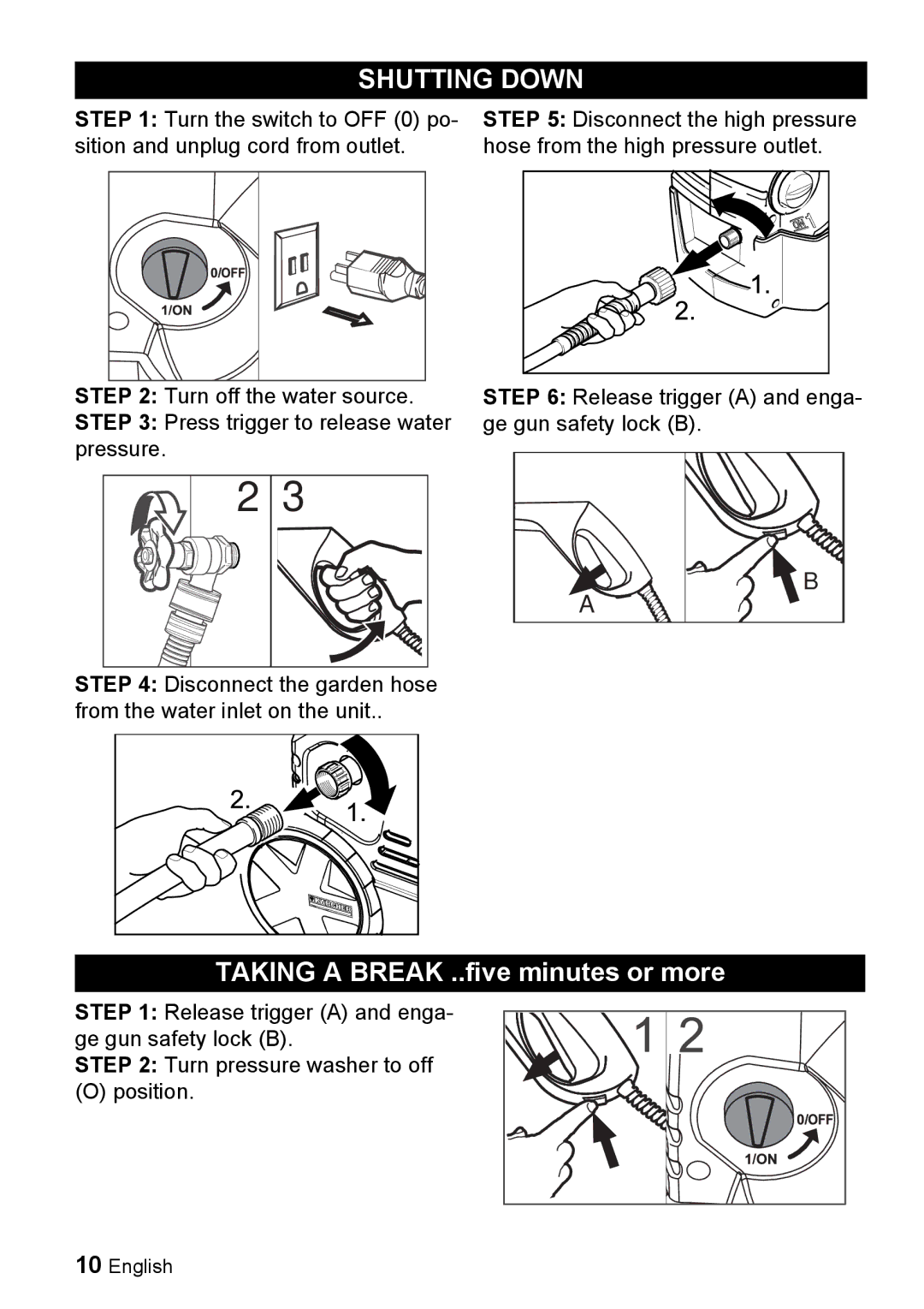Karcher K 5.93 manual Shutting Down, Taking a Break ..five minutes or more 
