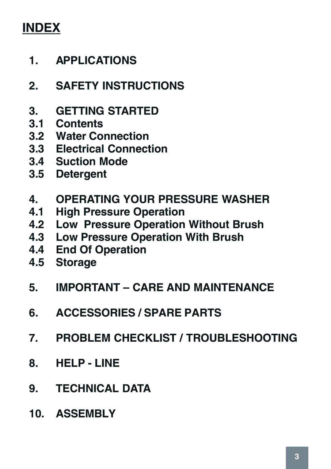 Karcher K 6.50 MB manual Index, Operating Your Pressure Washer 