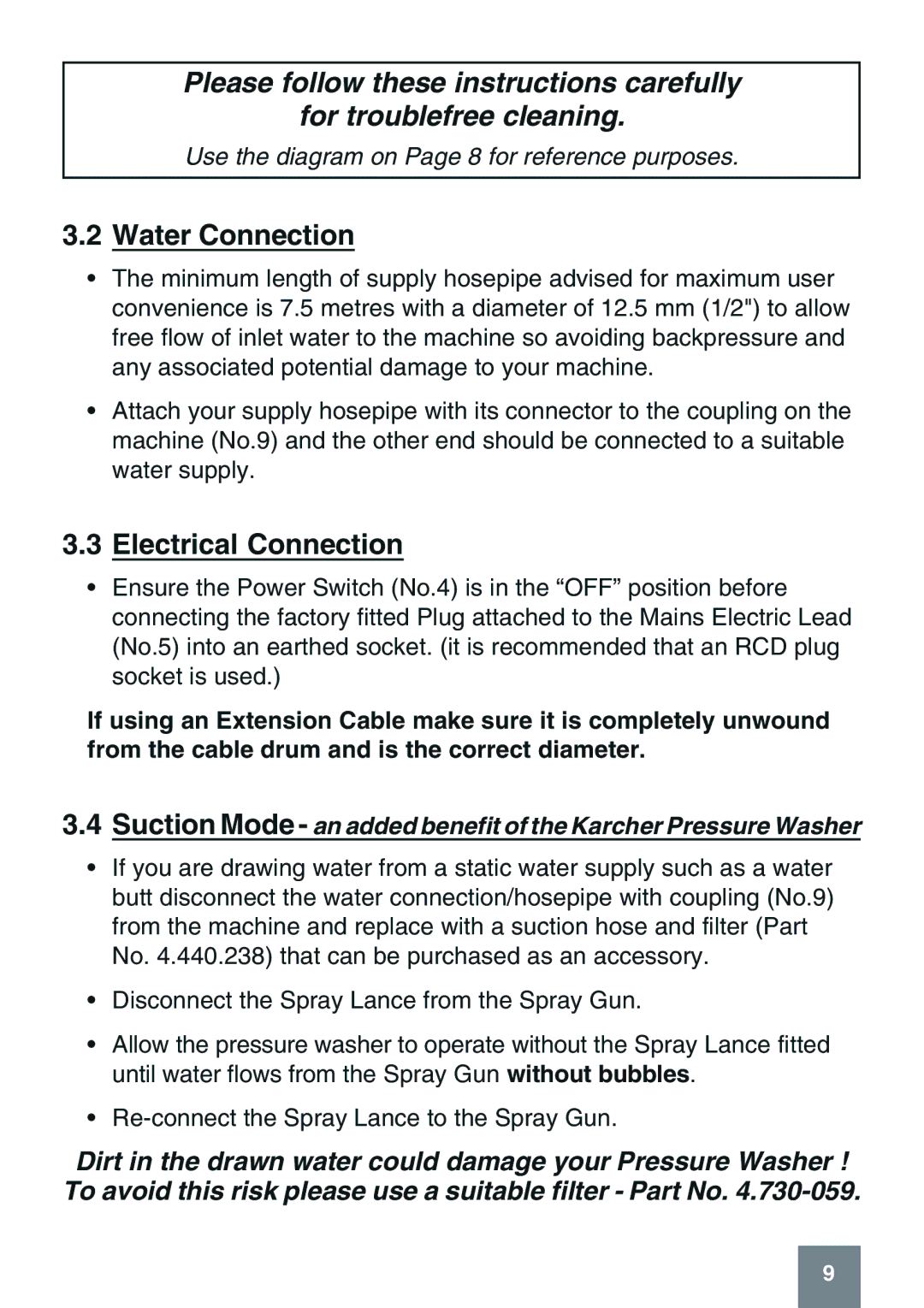 Karcher K 6.50 MB manual Water Connection, Electrical Connection 