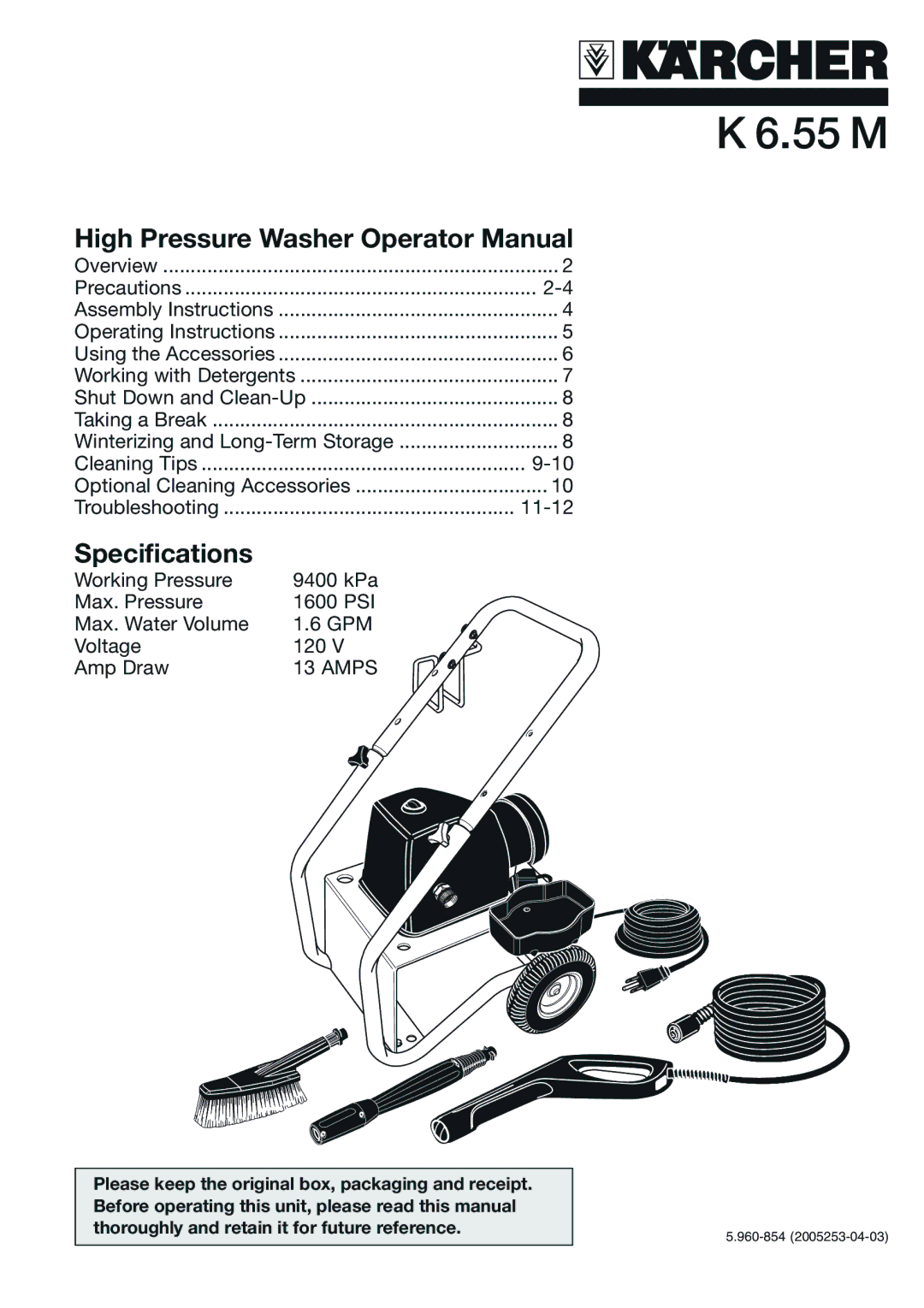 Karcher K 6.55 M specifications 