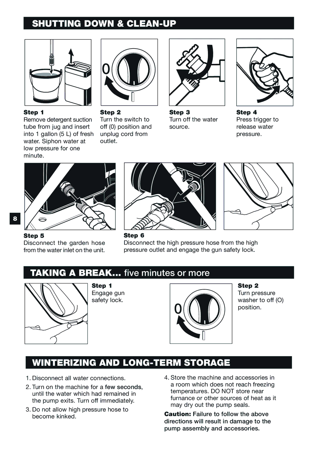 Karcher K 6.55 M specifications Shutting Down & CLEAN-UP, Winterizing and LONG-TERM Storage, Engage gun safety lock Step 