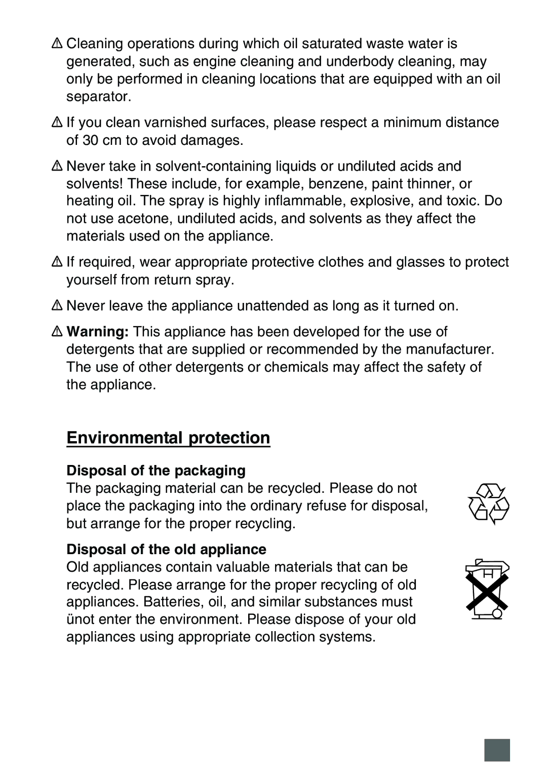 Karcher K 7.85 M operating instructions Environmental protection, Disposal of the packaging, Disposal of the old appliance 