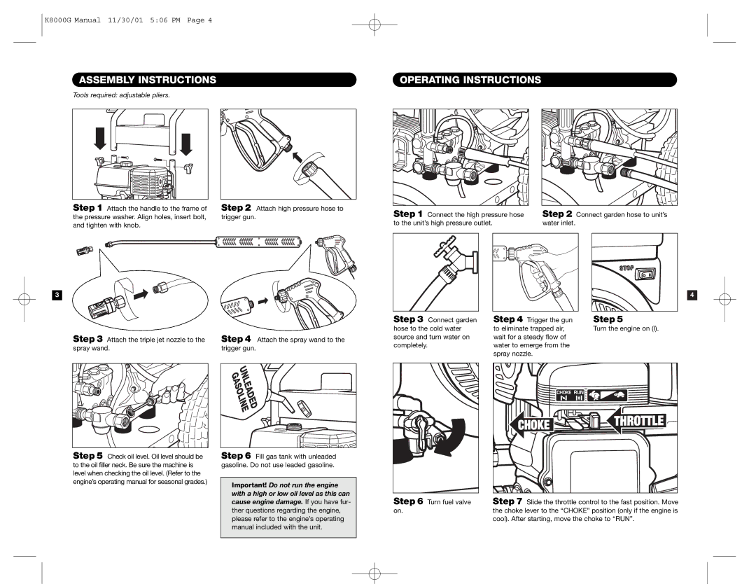 Karcher K 8000 G specifications Assembly Instructions, Operating Instructions, Step 