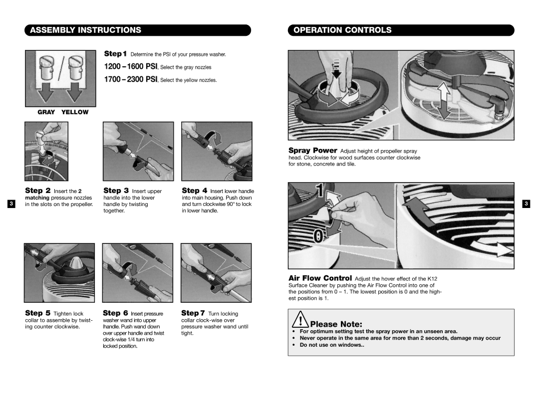 Karcher K12 manual Assembly Instructions, Operation Controls 