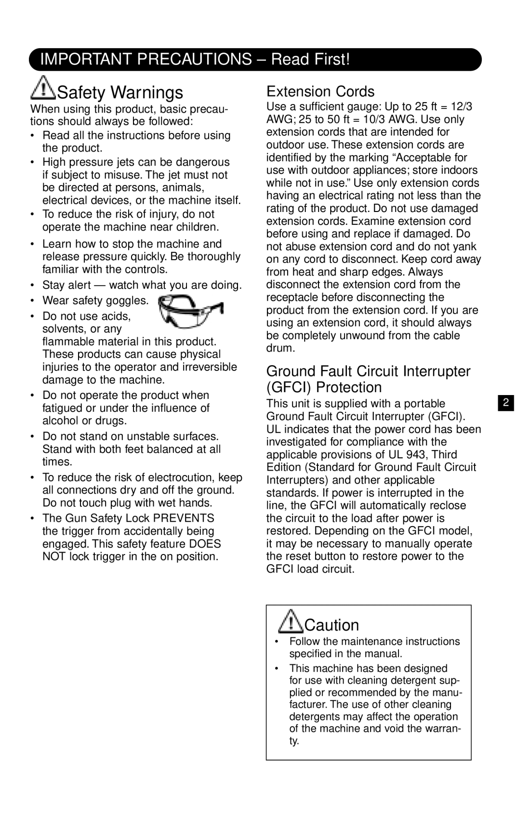 Karcher K205 M Plus Important Precautions Read First, Extension Cords, Ground Fault Circuit Interrupter Gfci Protection 