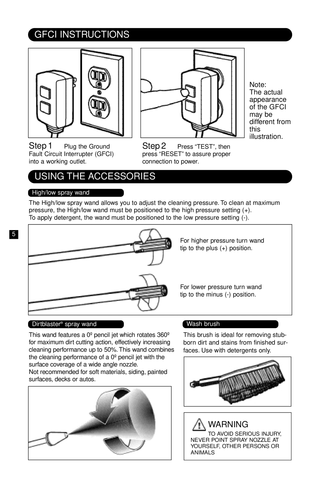 Karcher K205 M Plus specifications Gfci Instructions, Using the Accessories 