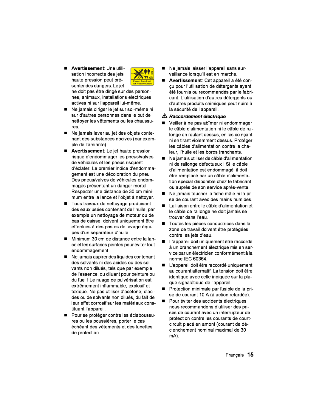 Karcher K2.93 manual Avertissement Une utili, Raccordement électrique 
